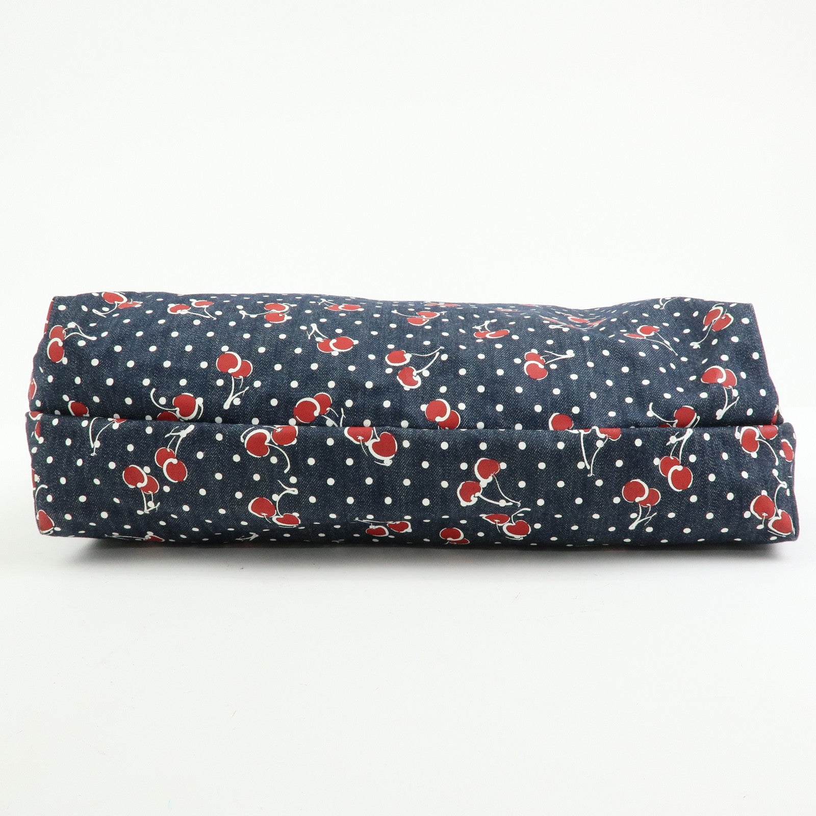 MIU MIU Denim 2Way Bag Tote Shoulder Bag Dots Cherry Print Blue 5BG108
