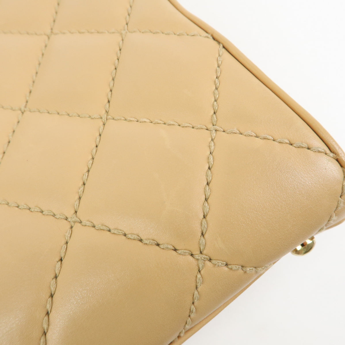 CHANEL Wild Stitch COCO Mark Leather Hand Bag Tote Bag Beige A14693