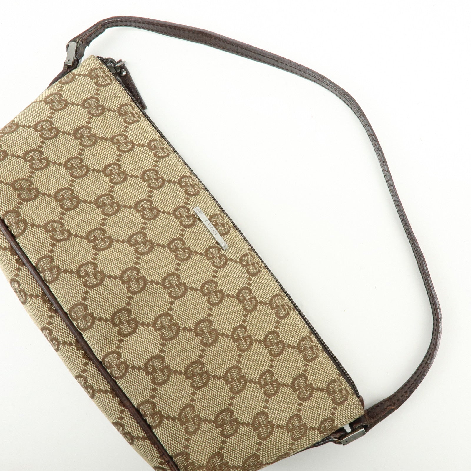 GUCCI Boat Bag GG Canvas Leather Hand Bag Accessory Pouch 07198