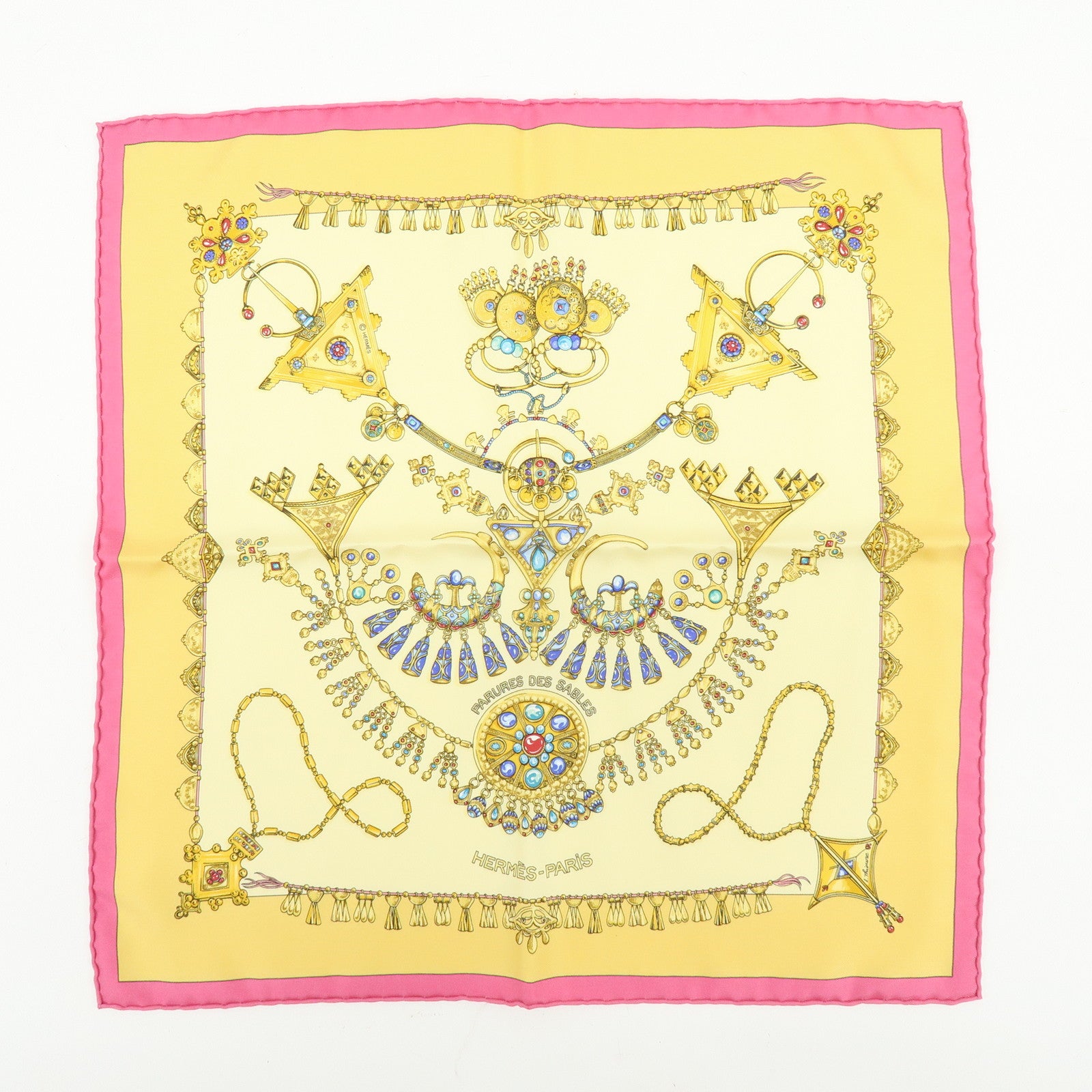 HERMES Set of 2 Carre 42 Silk Scarf PARURES DES SABLES/CHASSE EN INDE