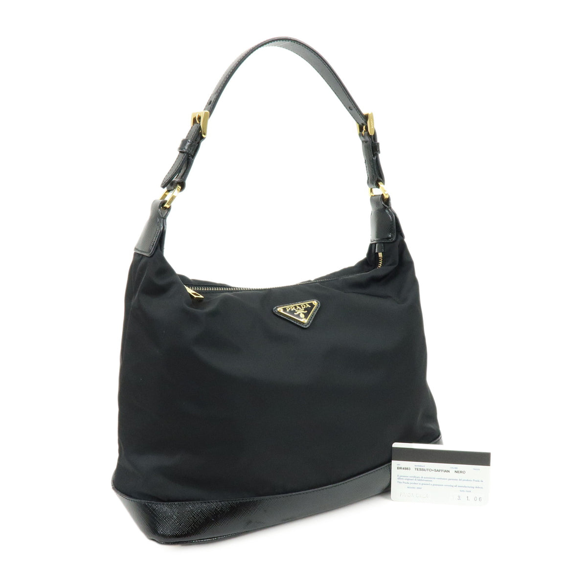 PRADA Triangle Logo Nylon Saffiano Leather Shoulder Bag Black BR4983