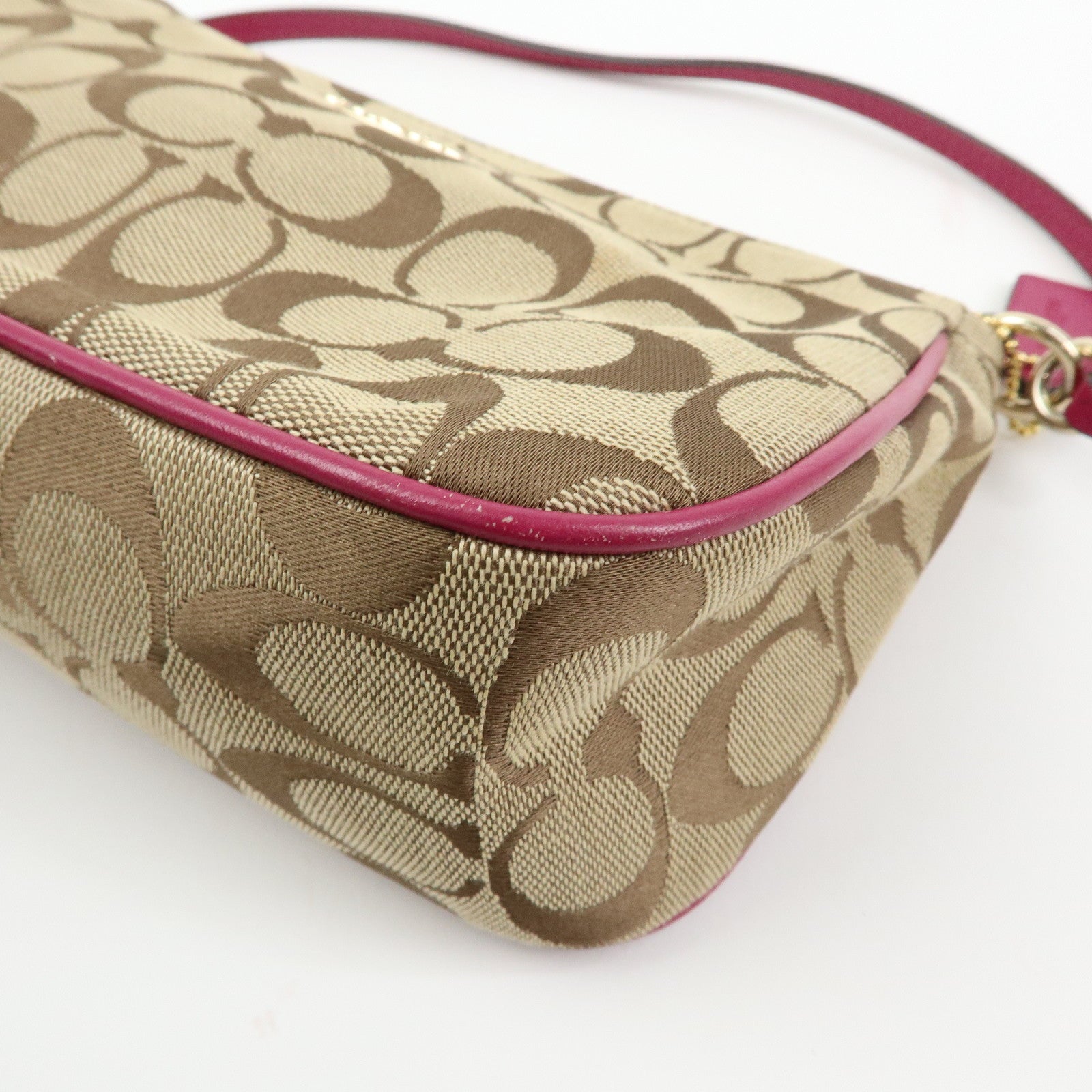 COACH Signature Canvas Leather 2Way Shoulder Bag Hand Bag Beige Pink