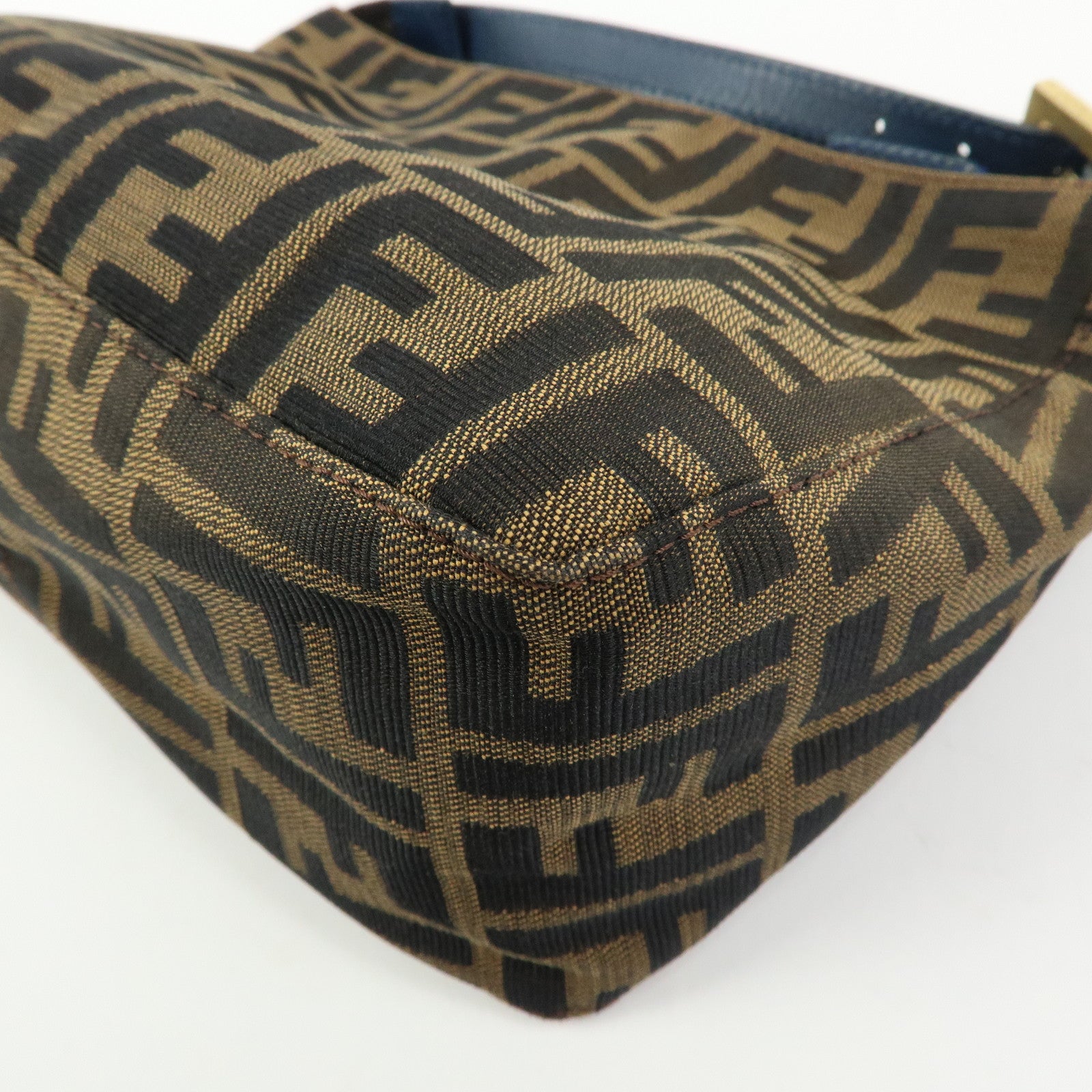 FENDI Zucca Canvas Leather Hand Bag Accessory Pouch Brown Blue 8N0005
