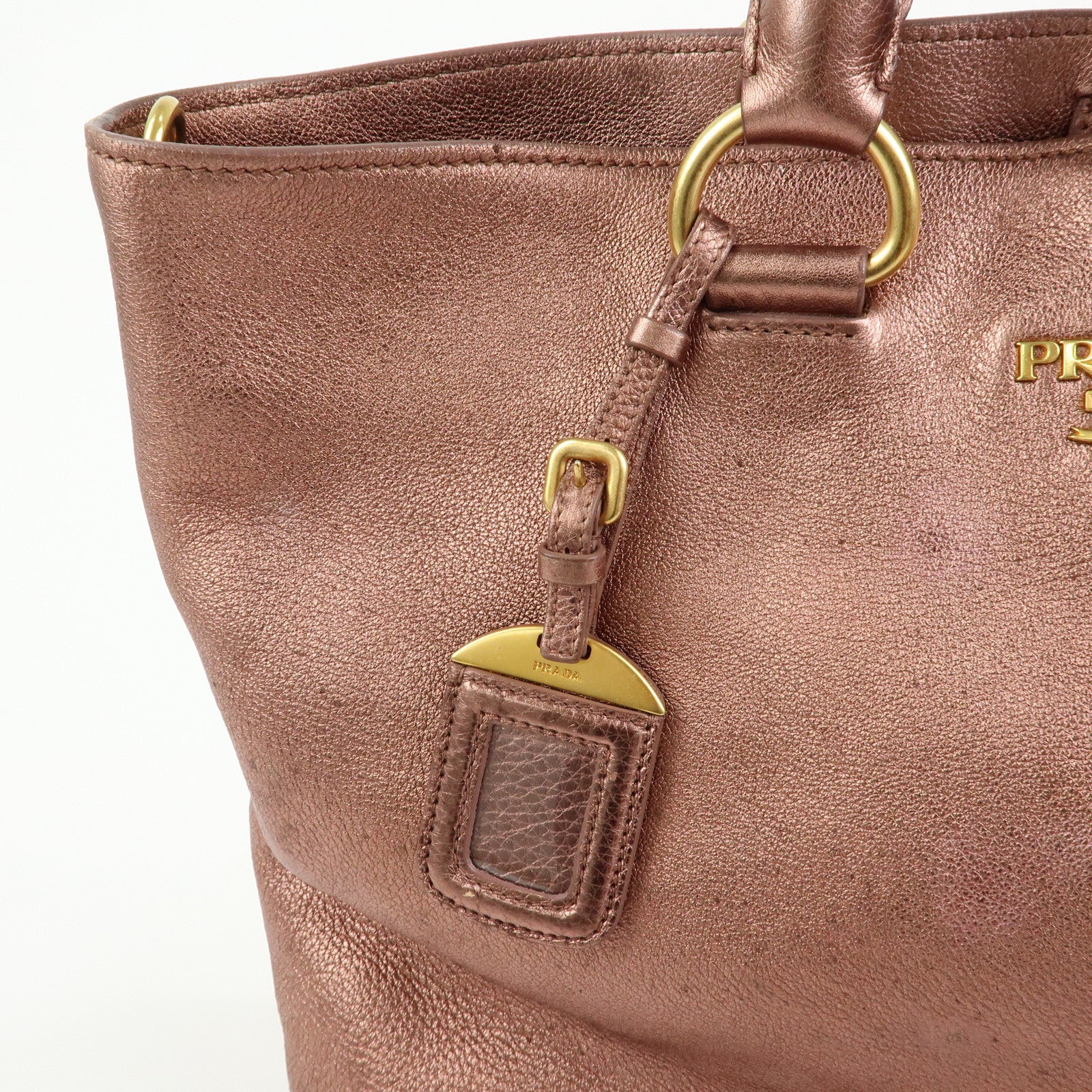 PRADA Vitello Daino Leather 2Way Tote Shoulder Bag Metallic Pink BN1713