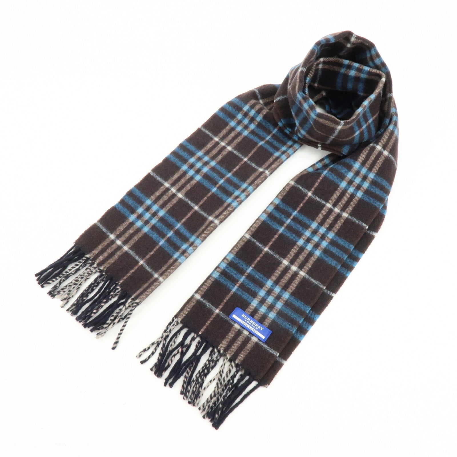 BURBERRY BLUE LABEL Wool 100% Scarf Dark Brown Blue