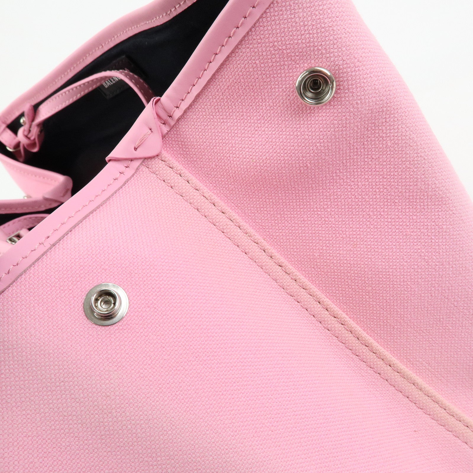 BALENCIAGA Navy Cabas Canvas Leather Small Tote Hand Bag Pink 339933