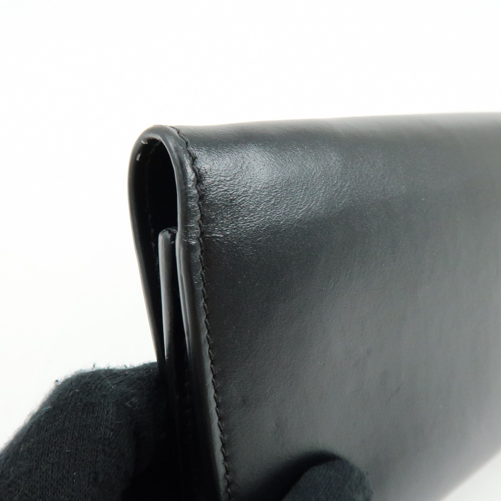 CELINE C Logo Leather Chain Long Flap Wallet Black