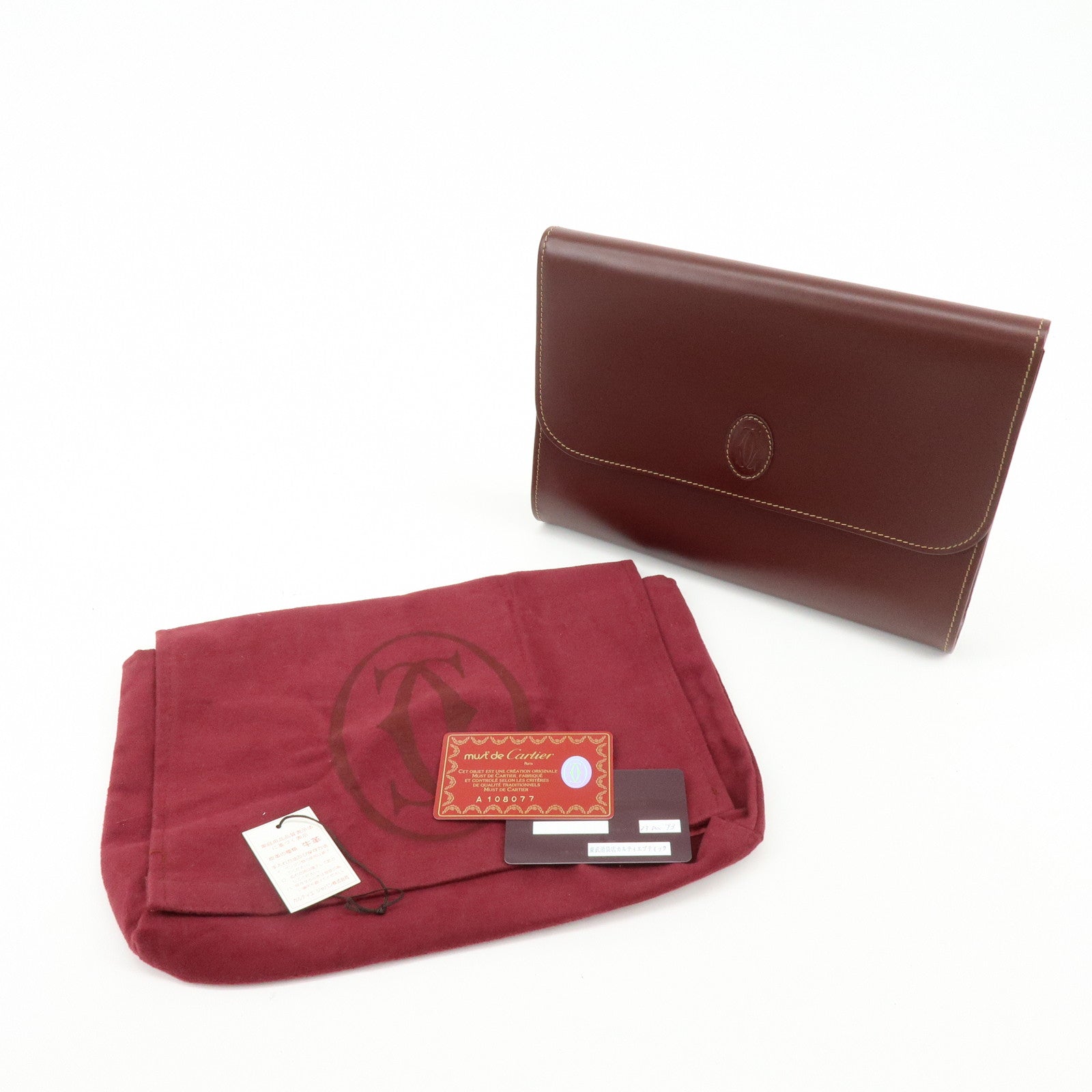 Cartier Must de Cartier Leather Clutch Bag Flat Pouch Bordeaux