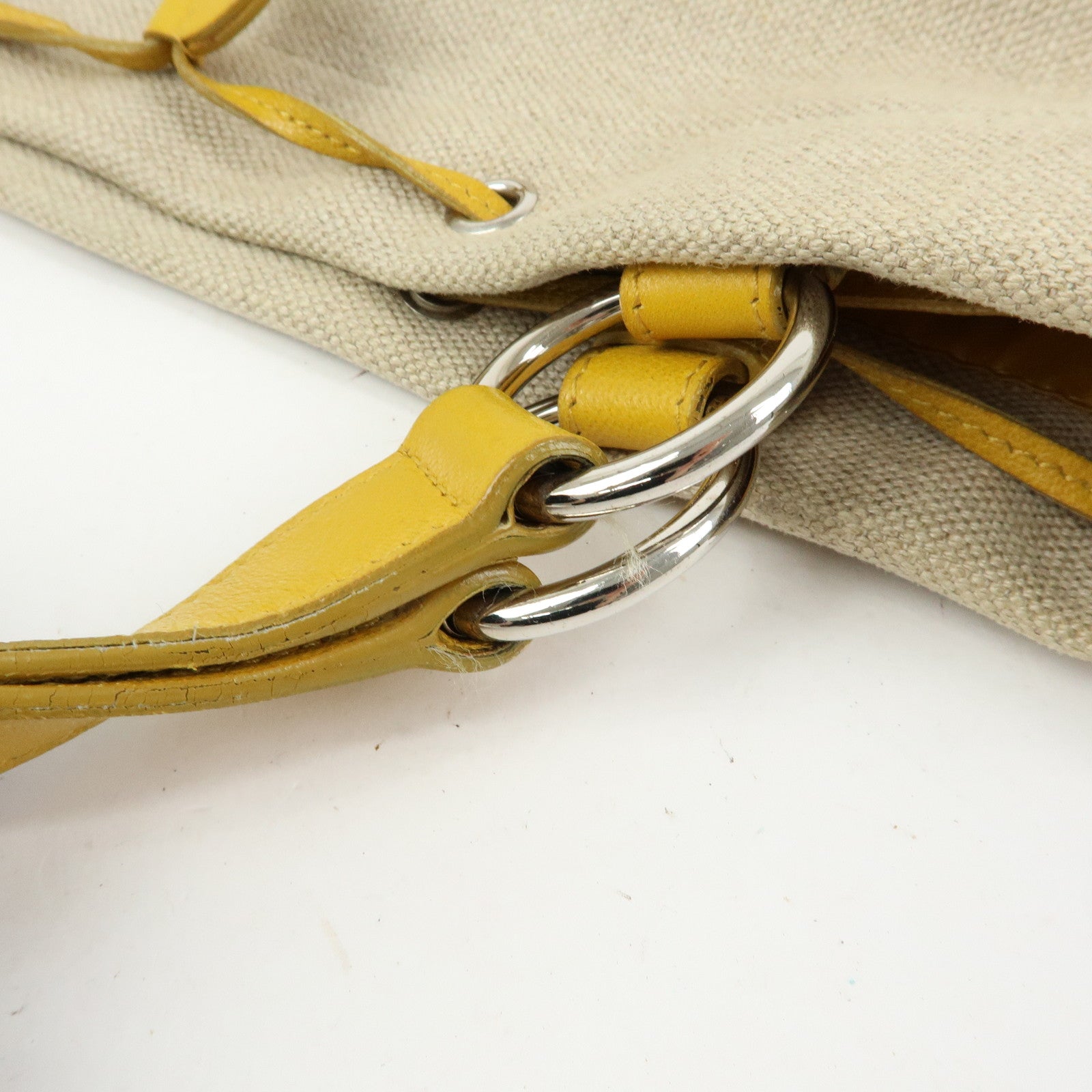 SAINT LAURENT PARIS Kahara Canvas Leather Tote Bag Hand Bag Natural