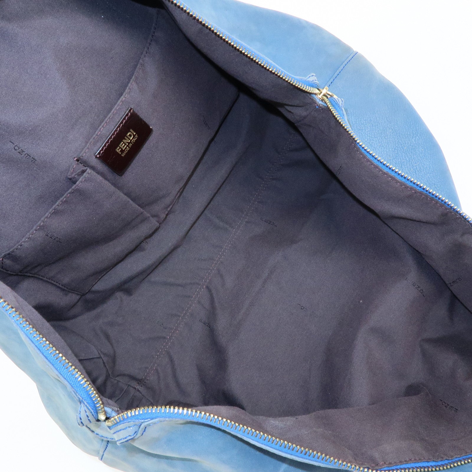 FENDI Lampo Leather Tote Bag Shoulder Bag Blue 8BR636