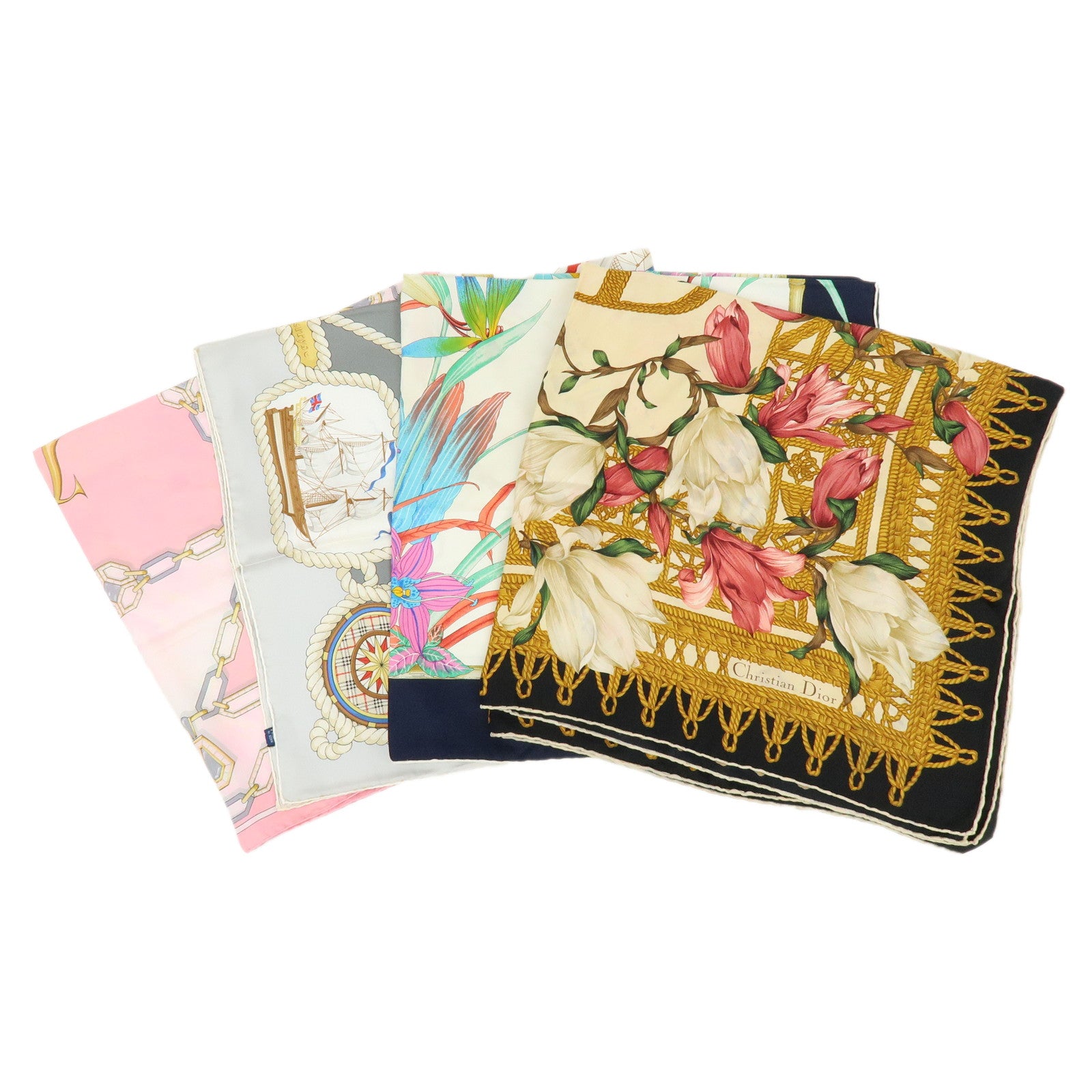 Christian Dior Cartier Burberrys Lot of 4 Silk 100% Scarf