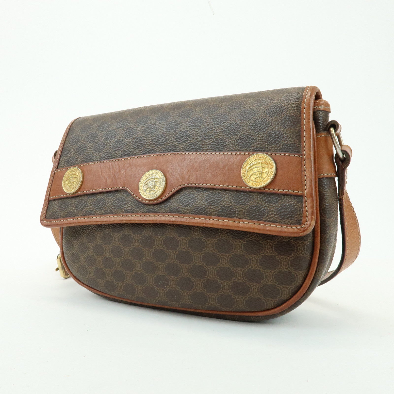 CELINE Macadam PVC Leather Shoulder Bag Crossbody Bag Brown