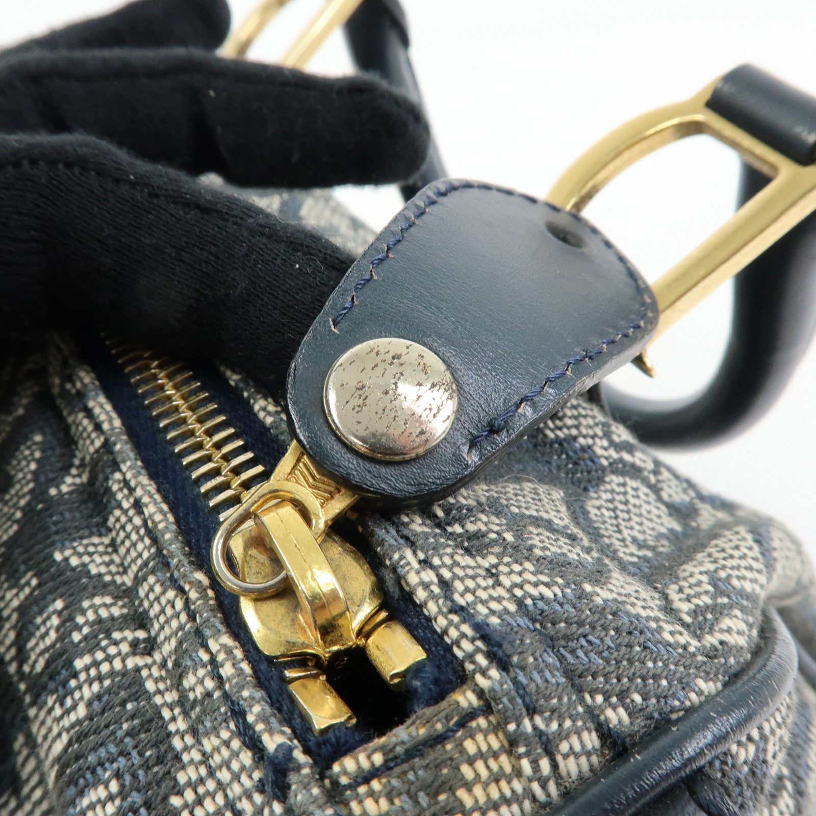Christian Dior Trottern Jacquard Leather Mini Boston Bag Hand Bag Navy