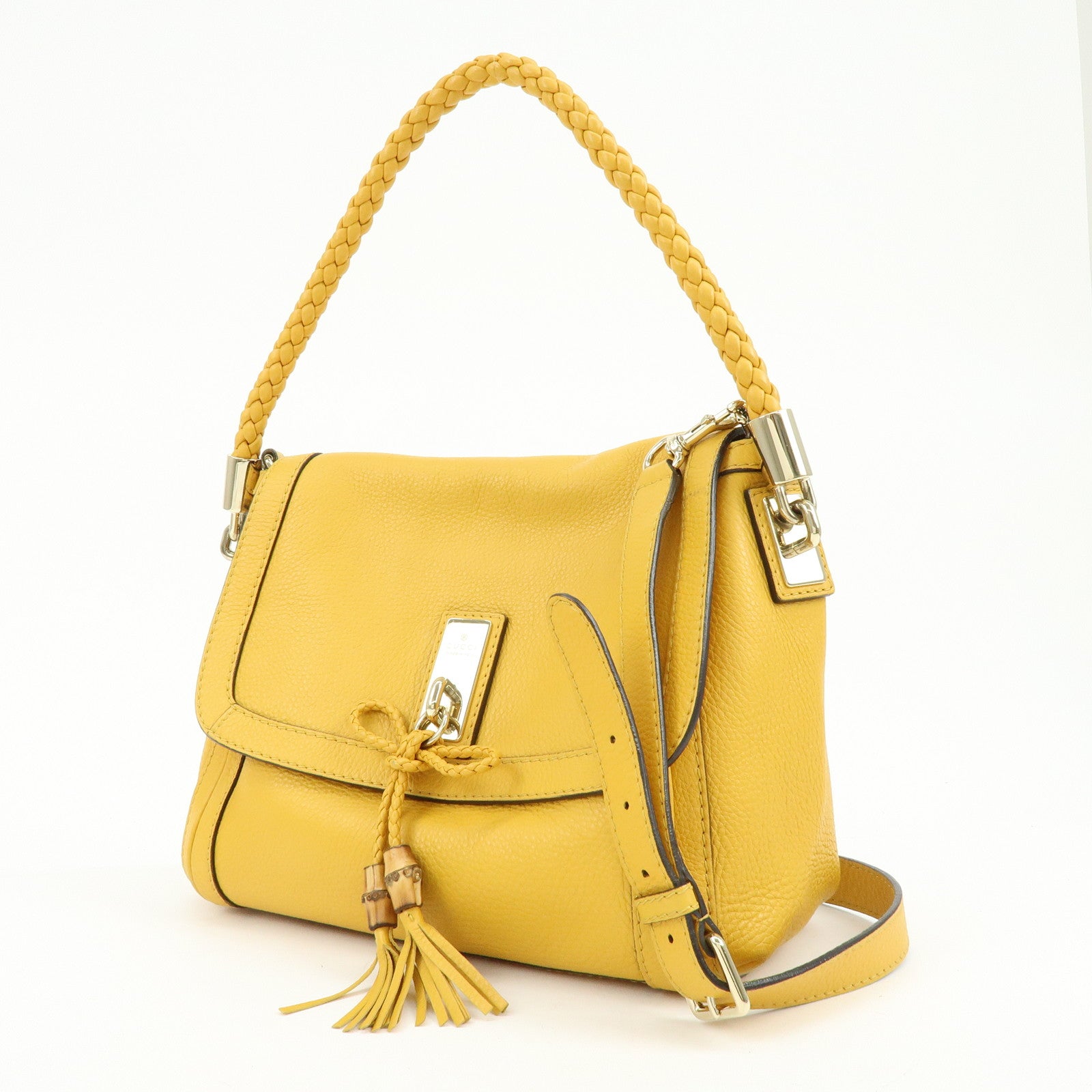 GUCCI Bamboo Bella Leather 2Way Shoulder Bag Yellow 282301