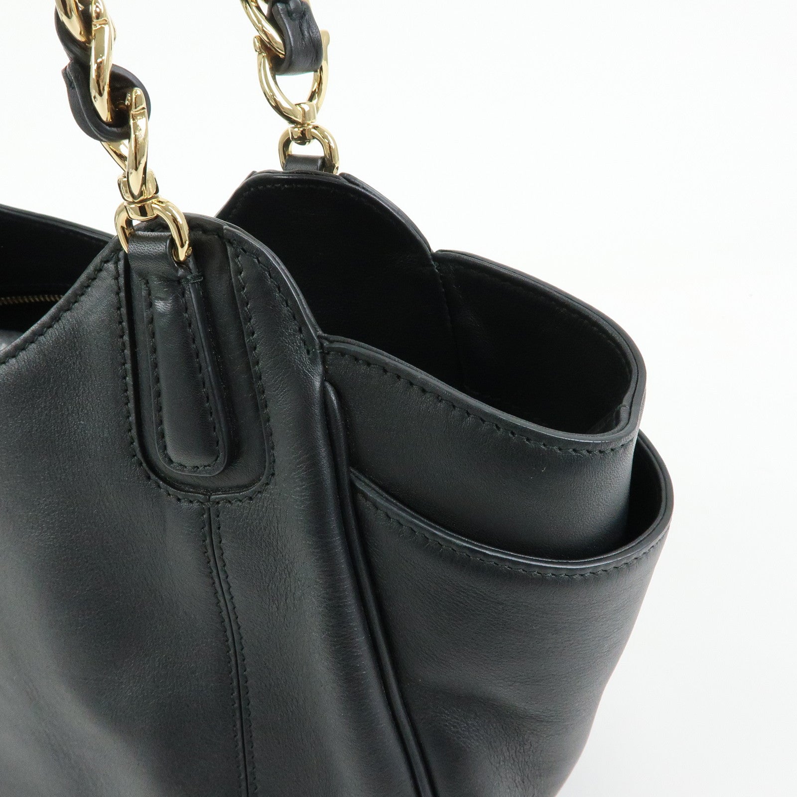 Ferragamo Gancini Leather Hand Bag Shoulder Bag Black 21 F077