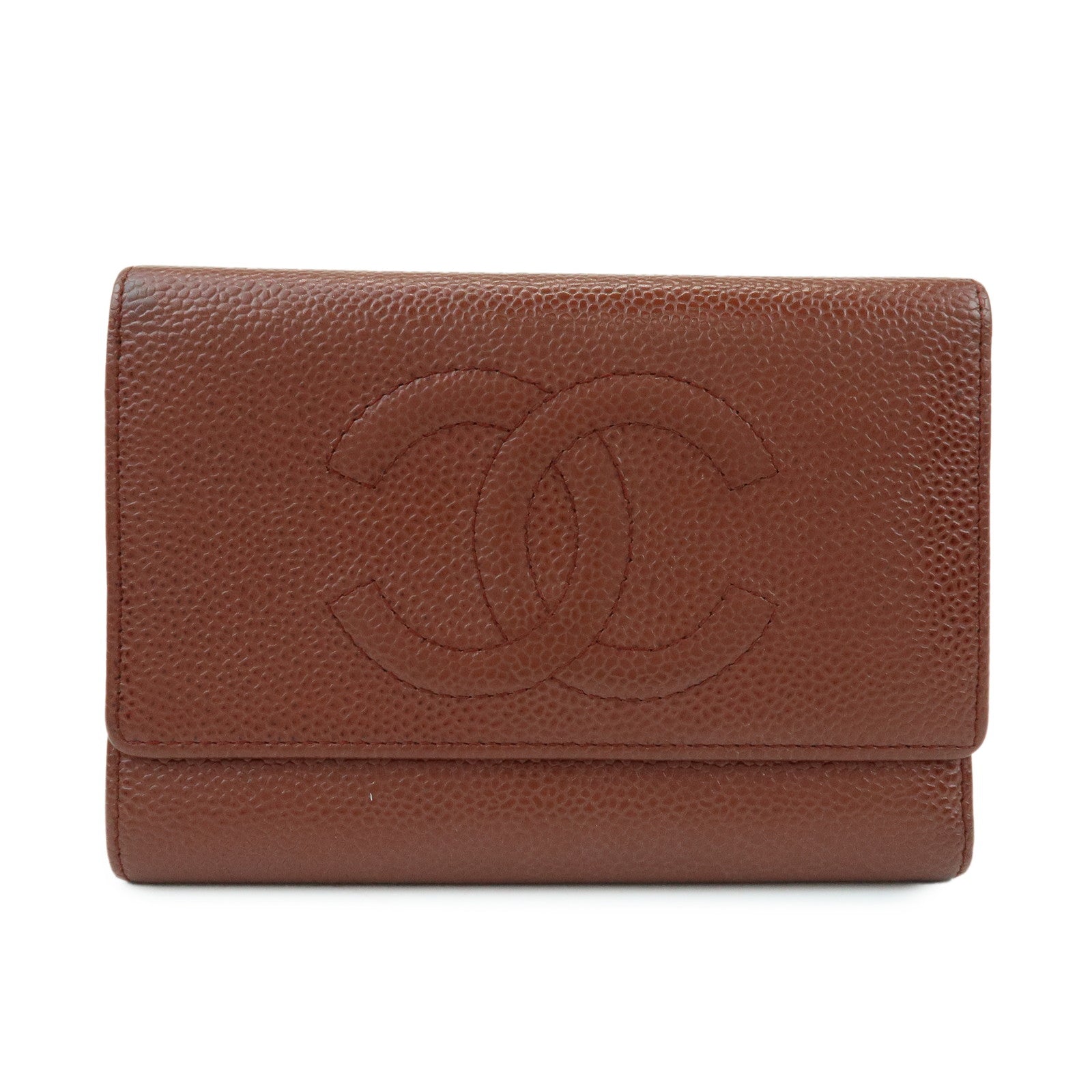 CHANEL COCO Mark Caviarskin Tri-fold Compact Wallet Brown
