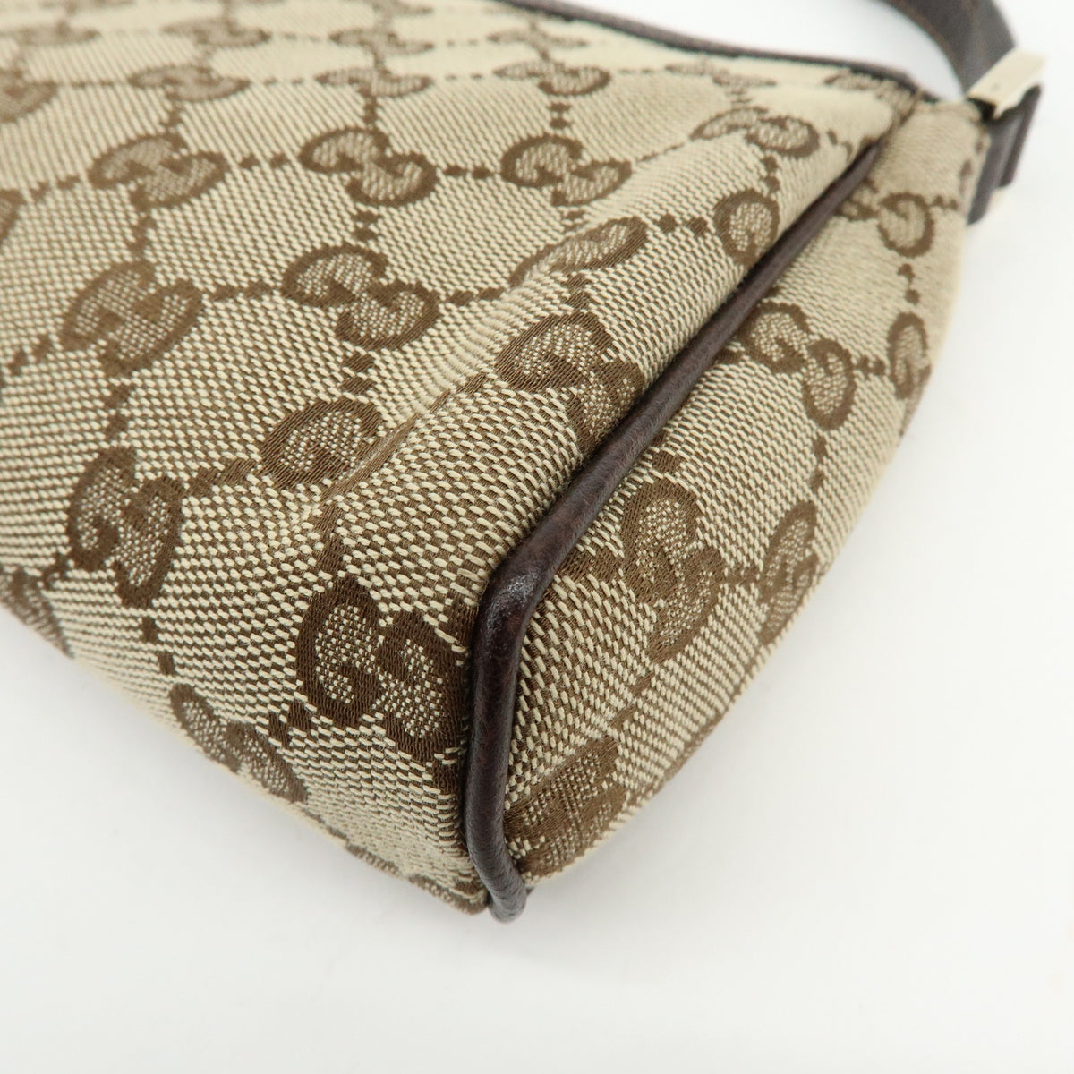 GUCCI Abbey GG Canvas Leather Accessory Pouch Hand Bag Brown 145750