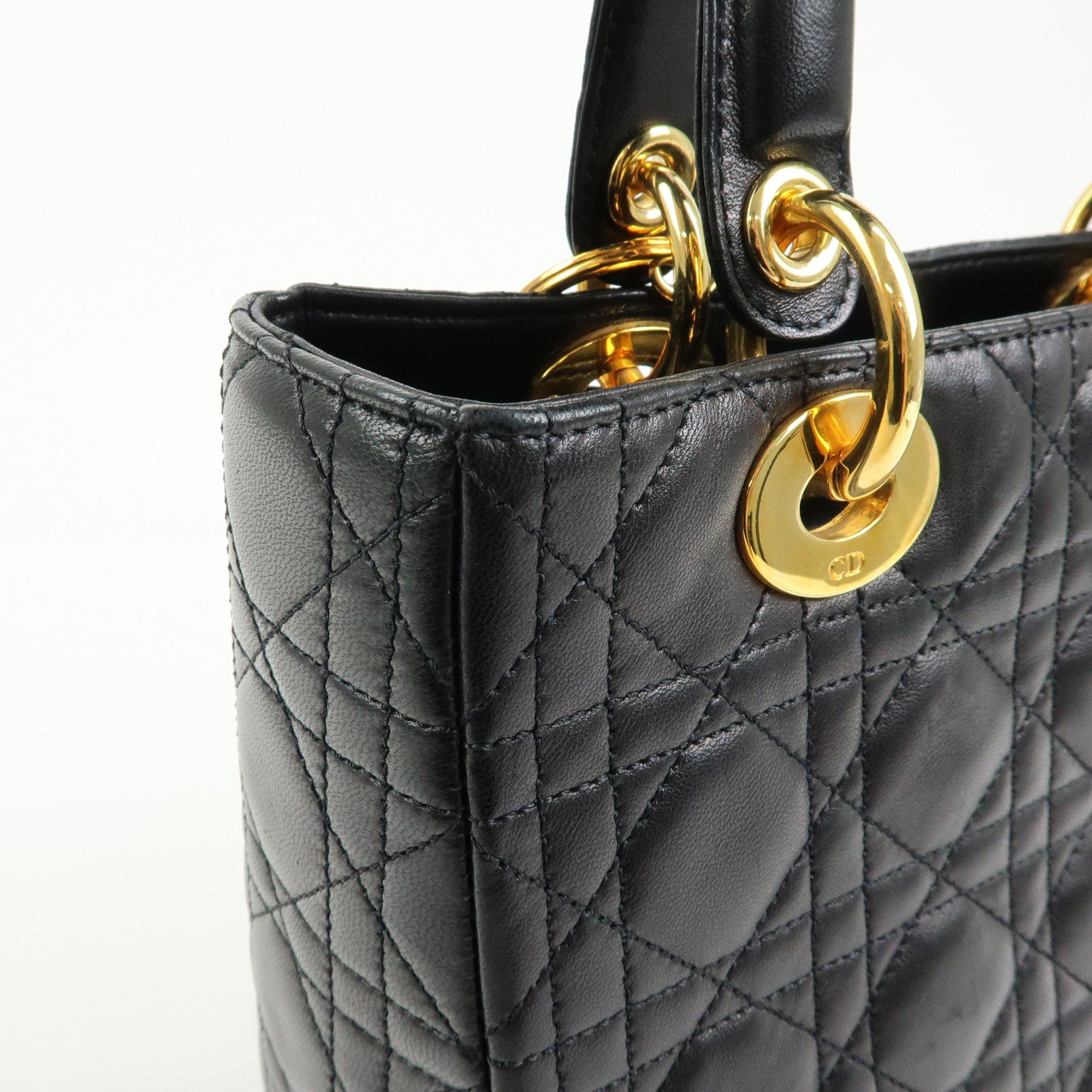 Christian Dior Cannage Lady Dior Leather Hand Bag Black