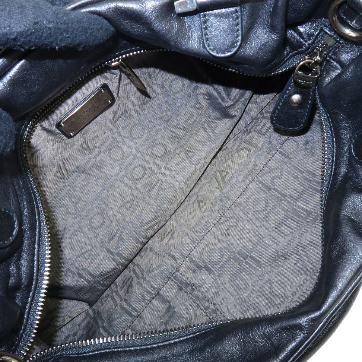 Ferragamo Gancini Leather 2Way Bag Hand Bag Shoulder Bag Black