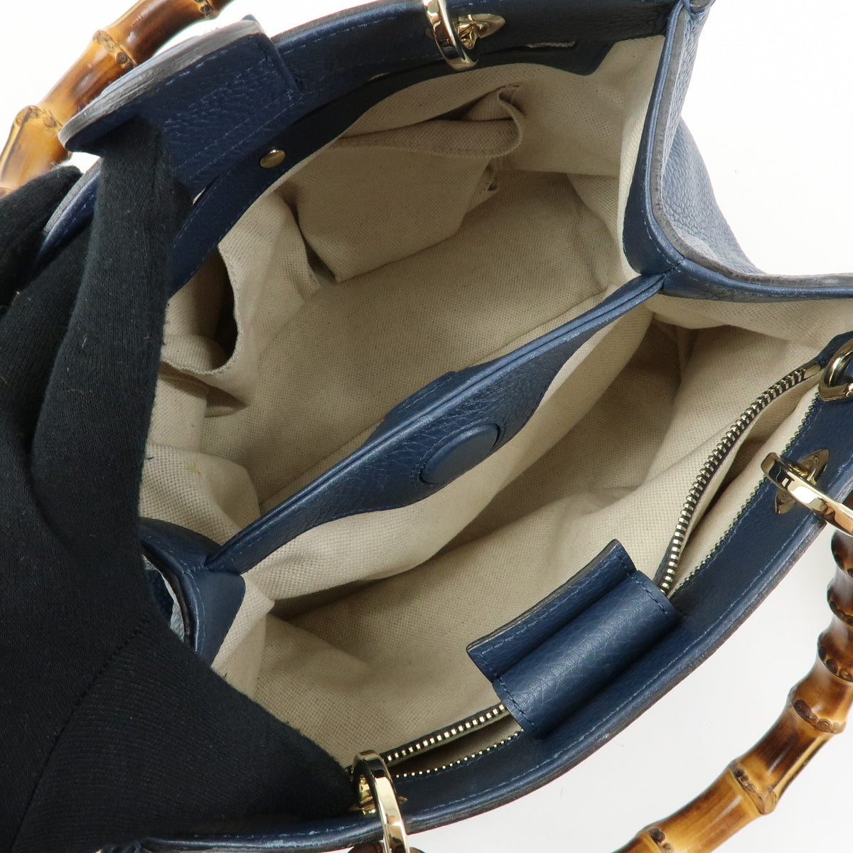 GUCCI Bamboo Leather 2Way Bag Hand Bag  Shoulder Bag Blue 336032