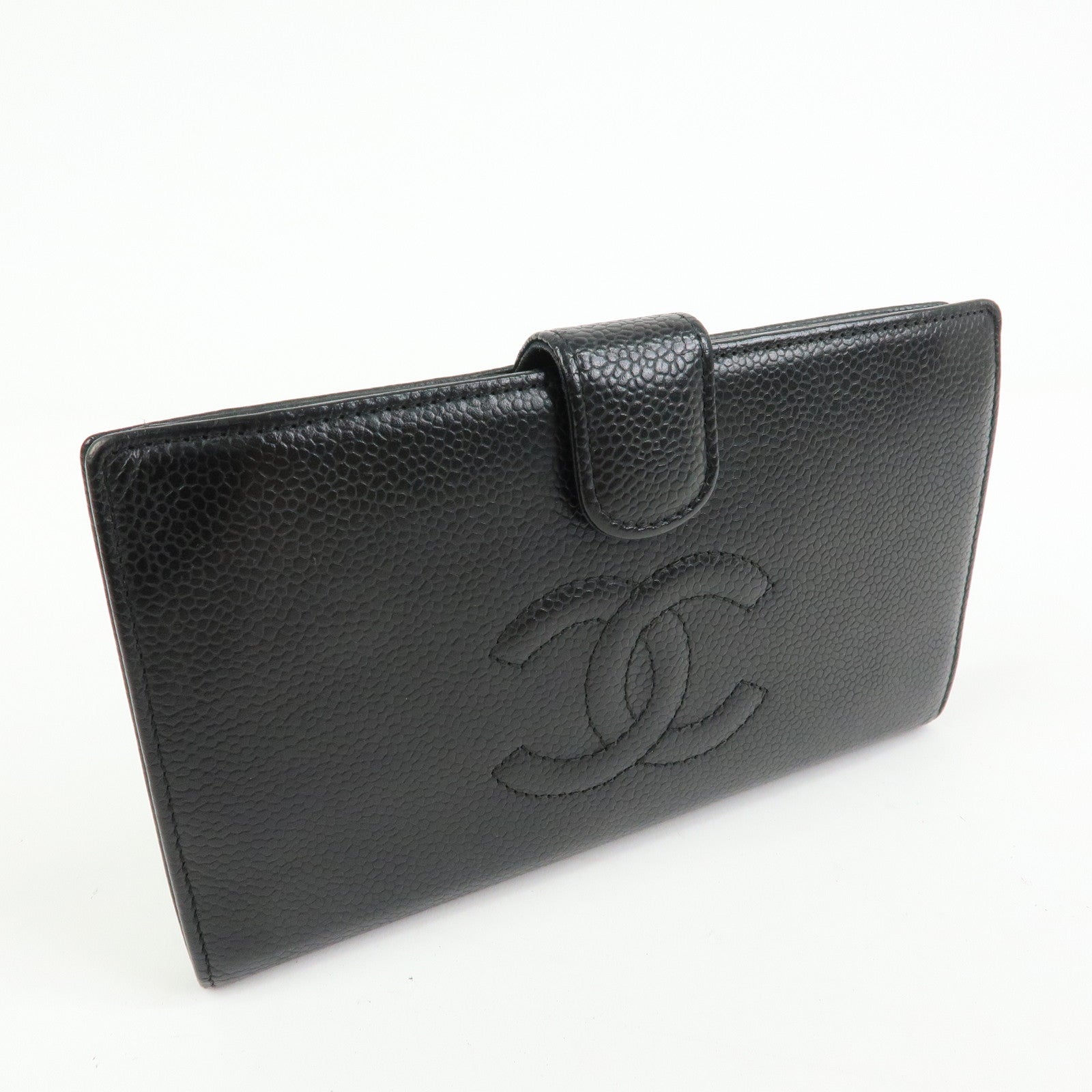 CHANEL COCO Mark Caviarskin Bi-fold Long Wallet  Black A82281