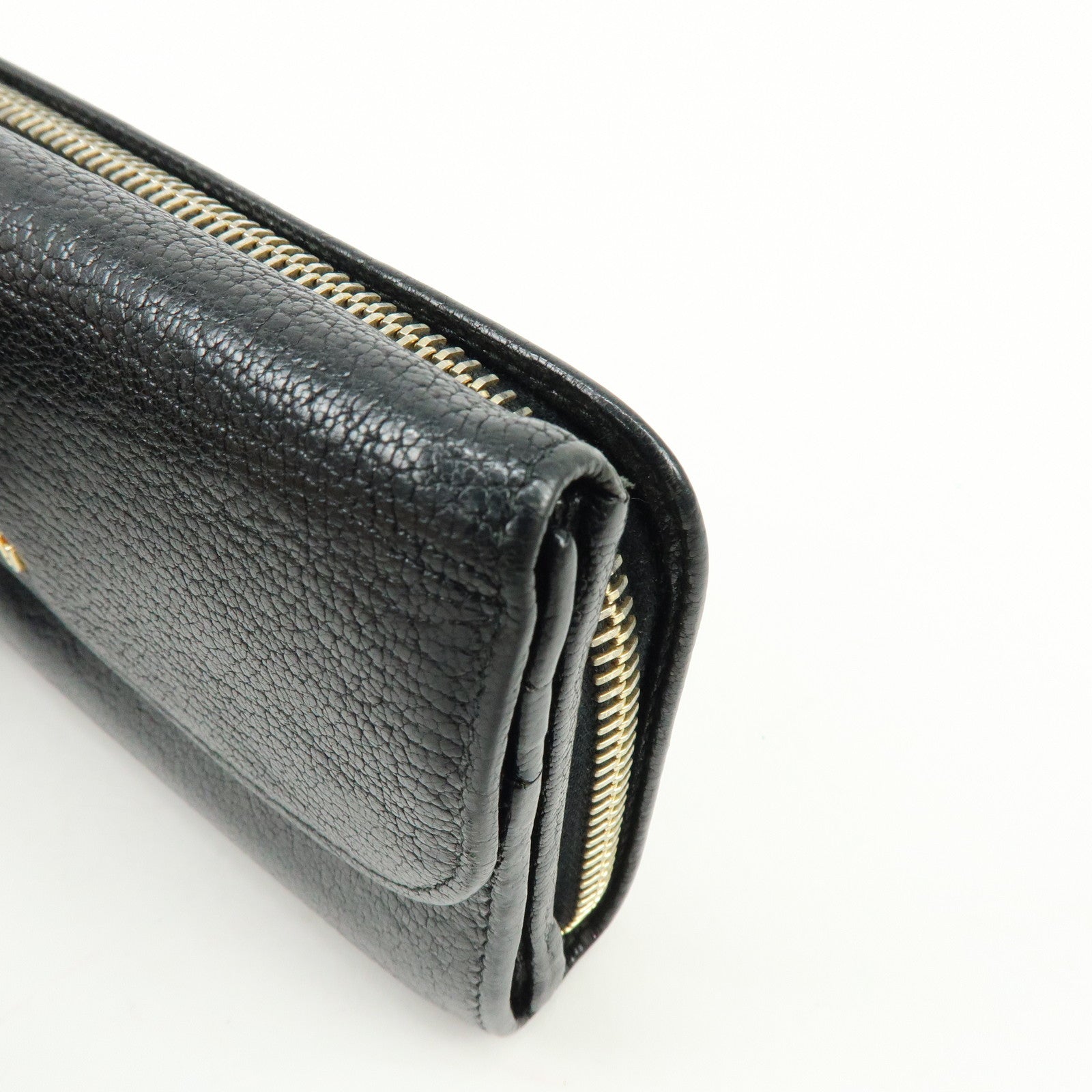 MIU MIU Leather Long Flap Round Zip Wallet Black 5M1344