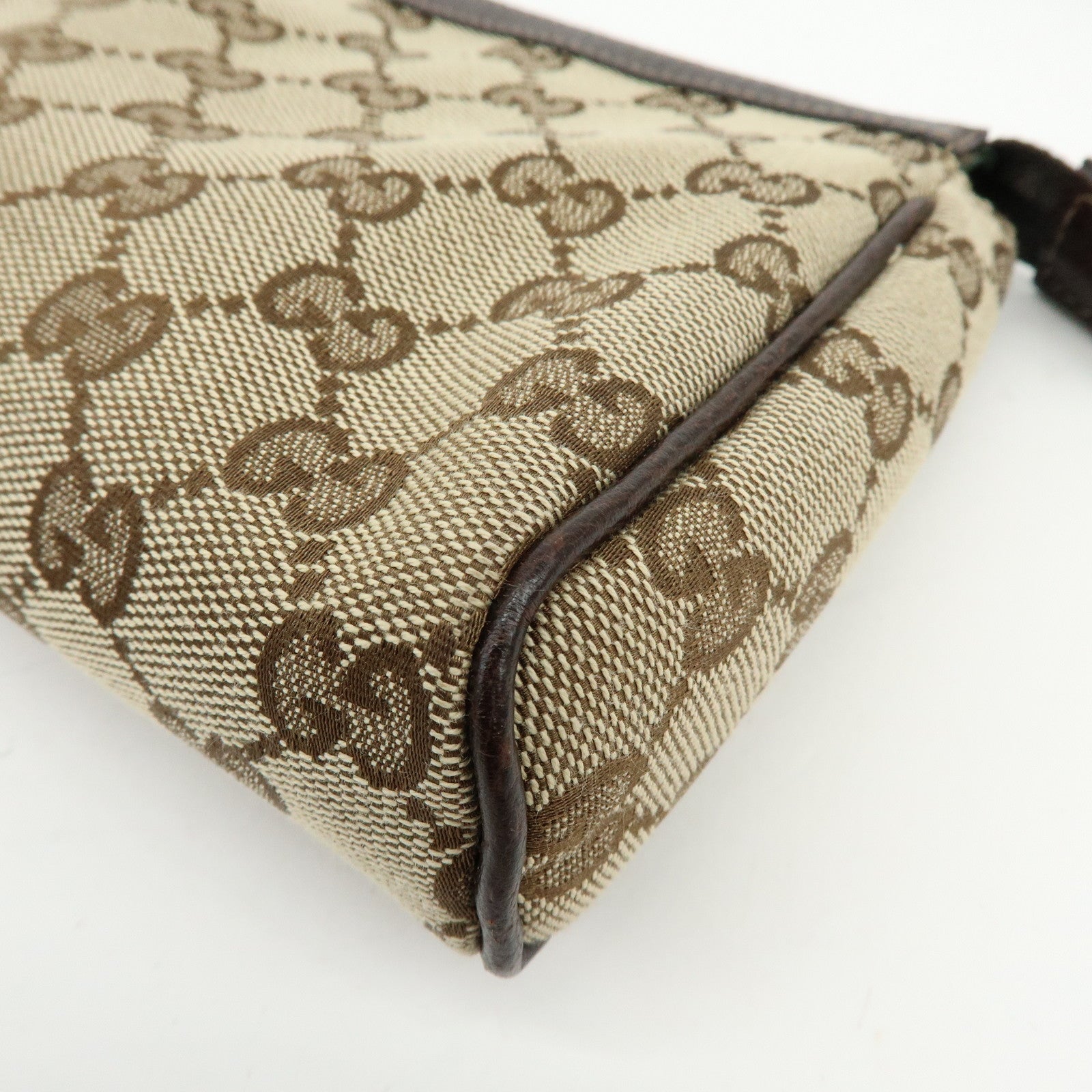 GUCCI Abbey GG Canvas Leather Accessory Pouch Hand Bag Brown 145750