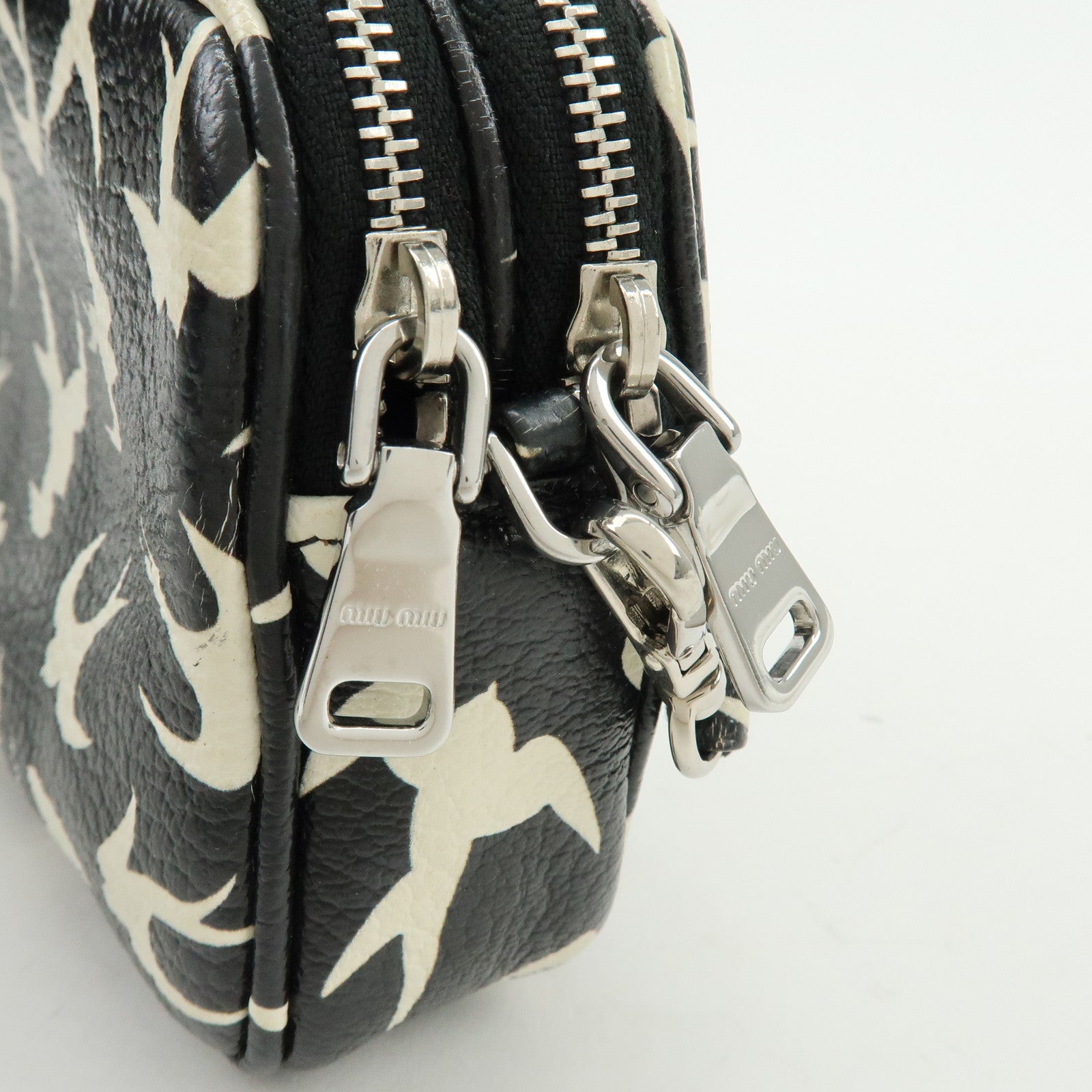 MIU MIU Swallow Madras Leather Shoulder Bag Black White 5ZH011