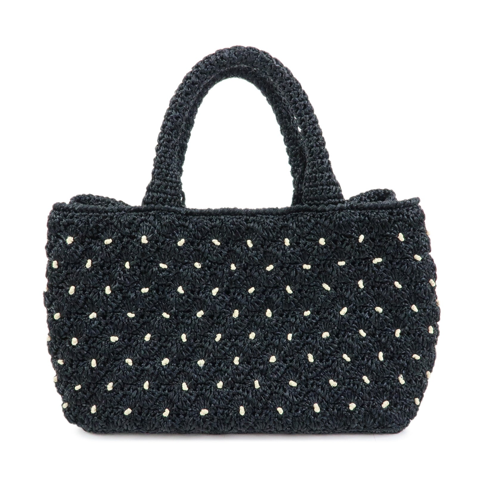 PRADA Triangle Logo Raffia 2Way Bag Hand Bag Shoulder Bag Black 1BG889