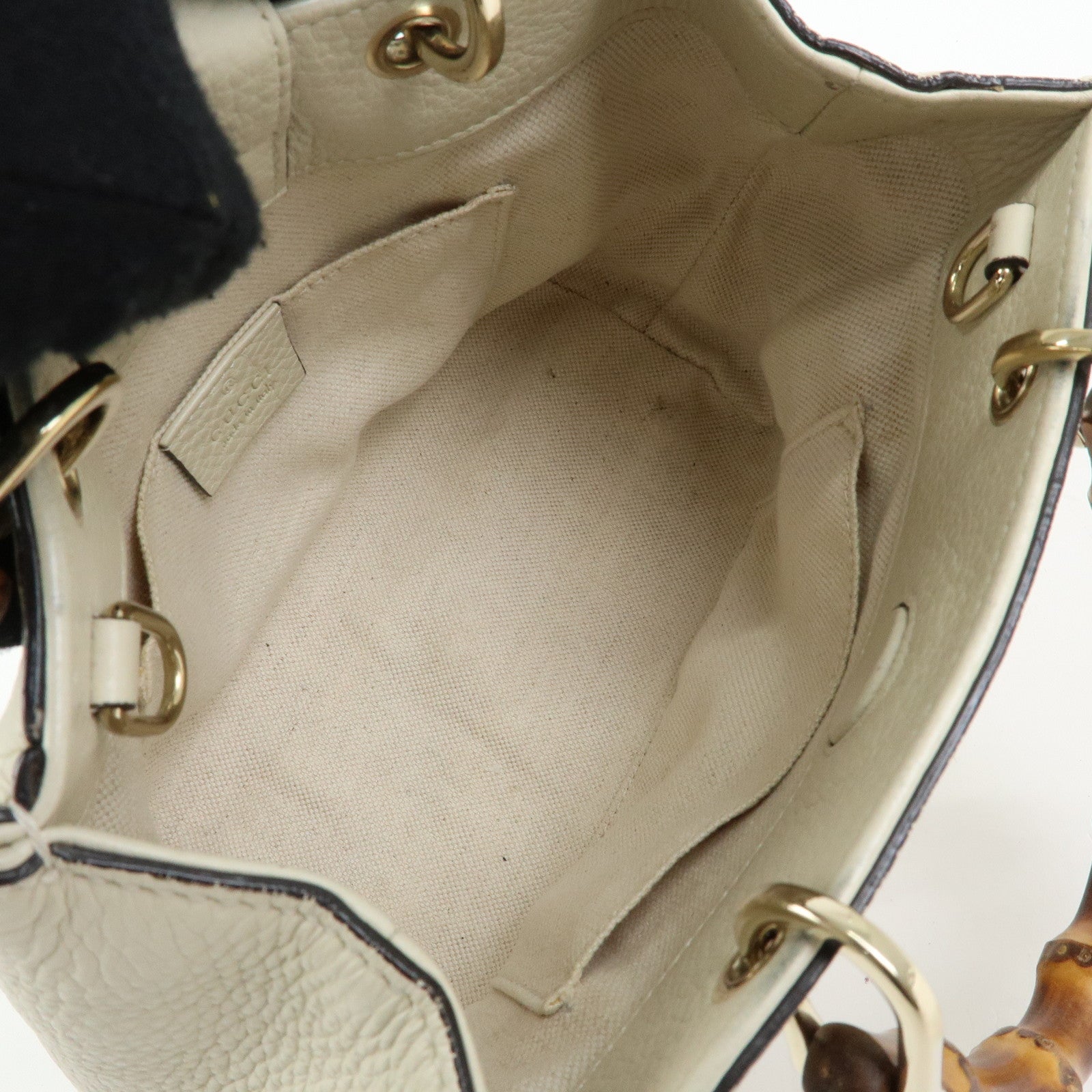 GUCCI Bamboo Mini Shopper Leather 2Way Bag Hand Bag White 368823