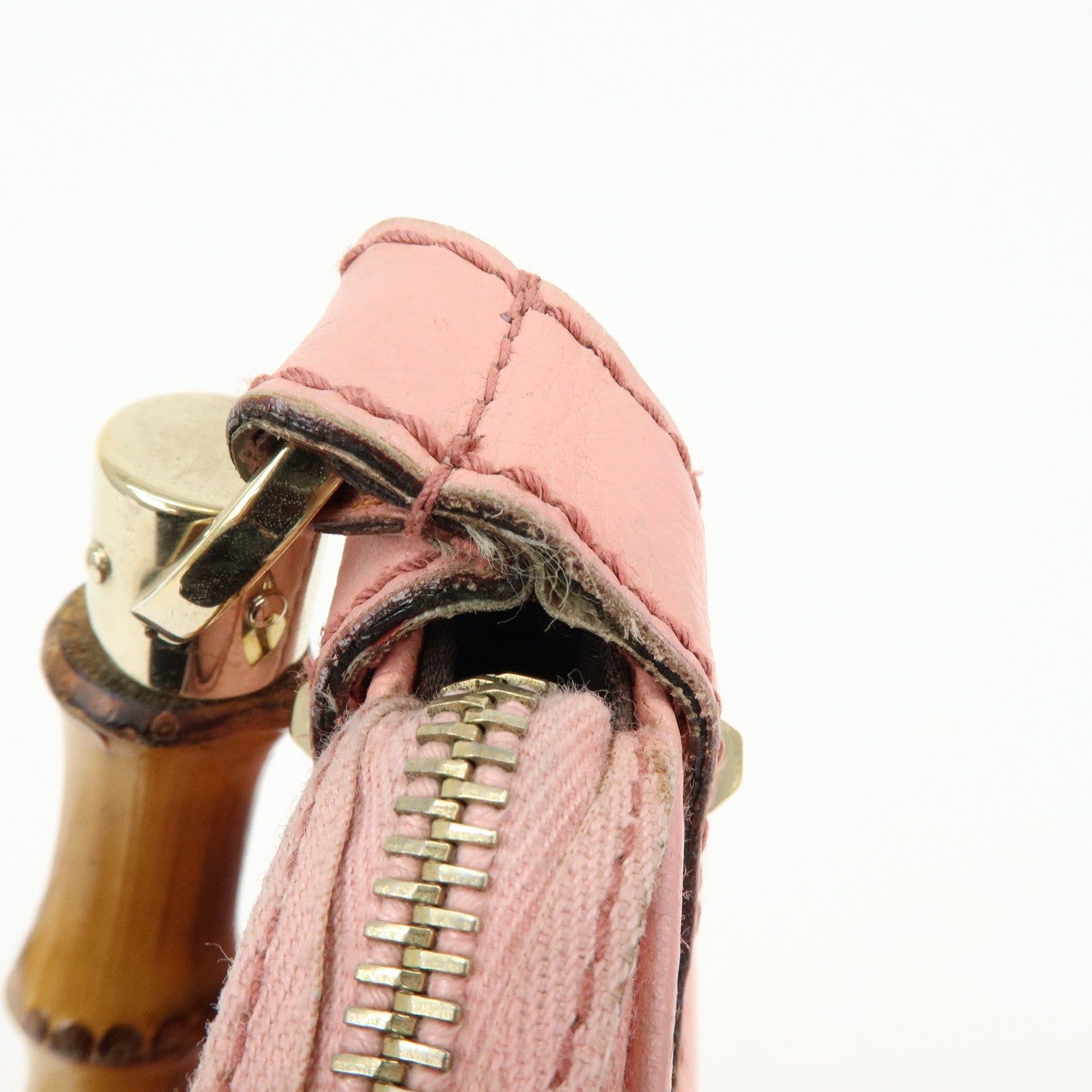 GUCCI Bamboo Leather Hand Bag Shoulder Bag Studs Pink 137378