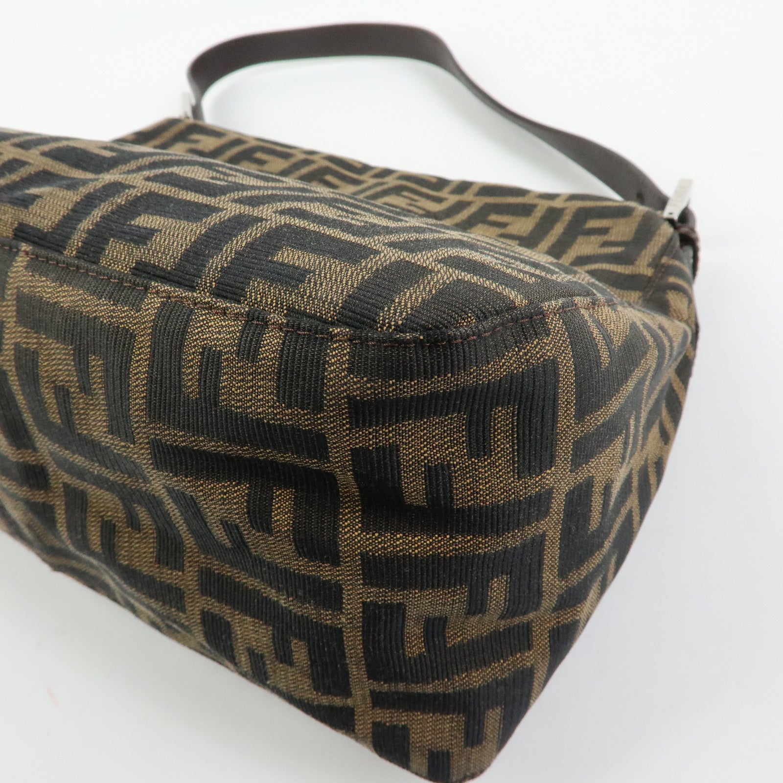 FENDI Mamma Baguette Zucca Canvas Leather Shoulder Bag Brown 26325
