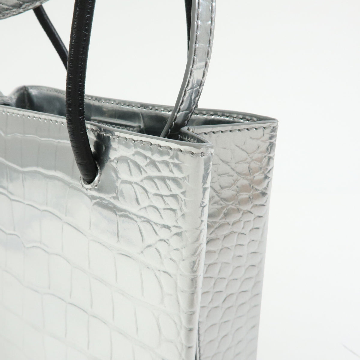 BALENCIAGA THE SHOPPING Leather 2Way Tote Hand Bag XXS Silver 597858