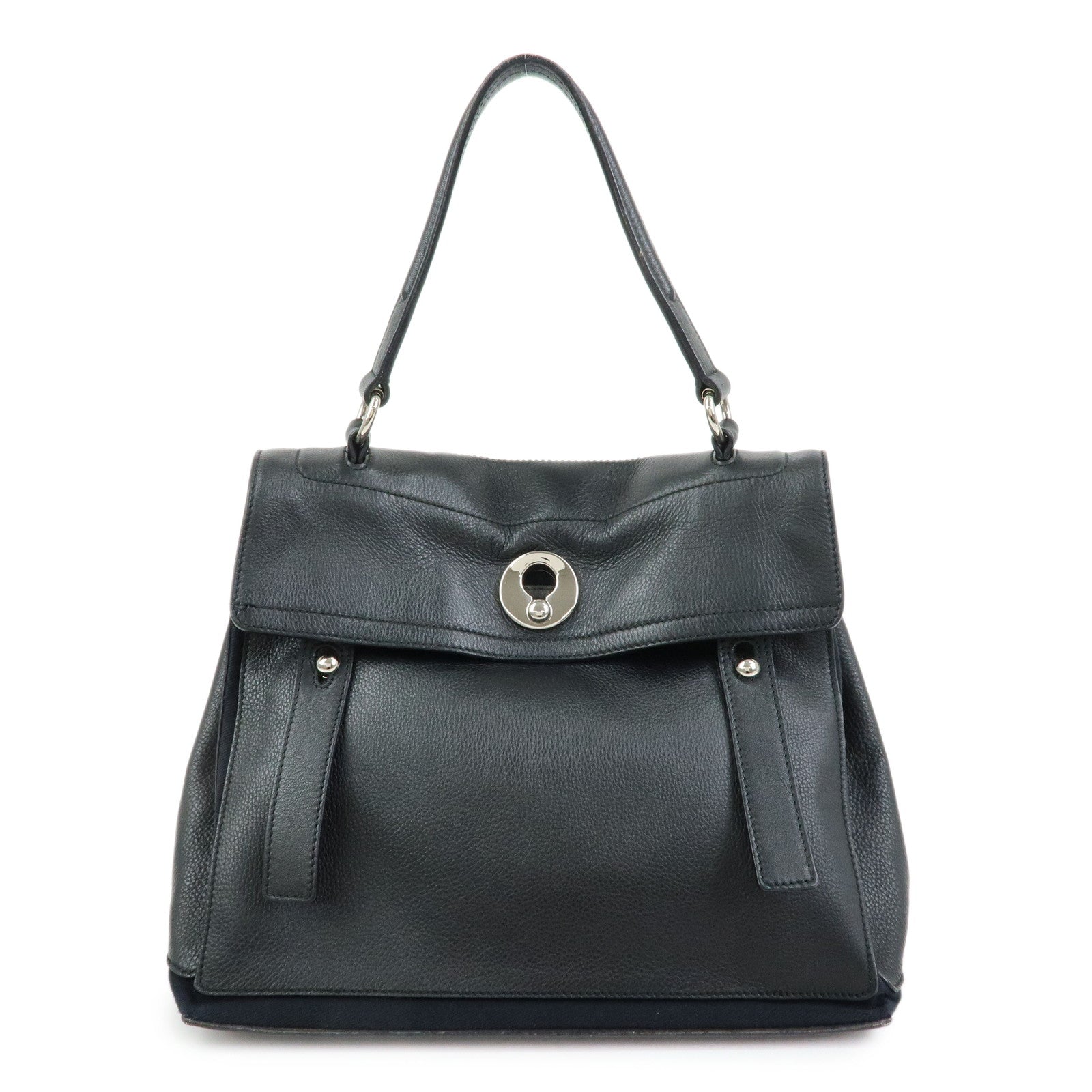 SAINT LAURENT PARIS Muse Two Leather Canvas Hand Shoulder Bag Black