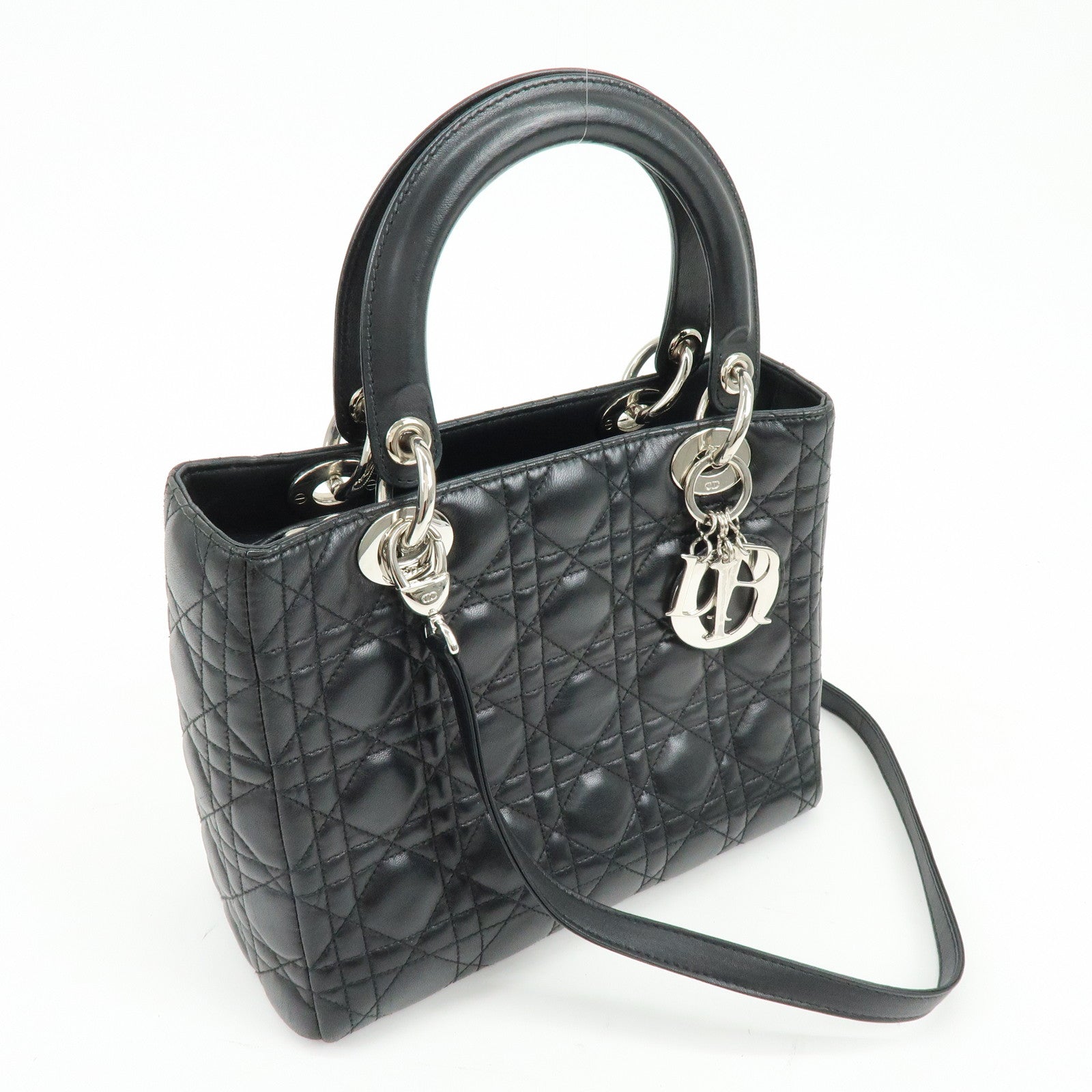 Christian Dior Lady Dior Cannage Leather 2Way Hand Shoulder Bag Black