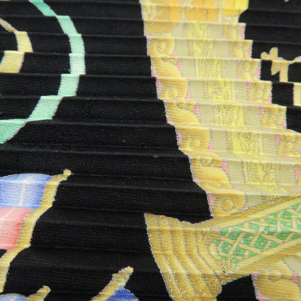 HERMES Pleated Carre 90 Silk 100% Luna Park Black Multicolor