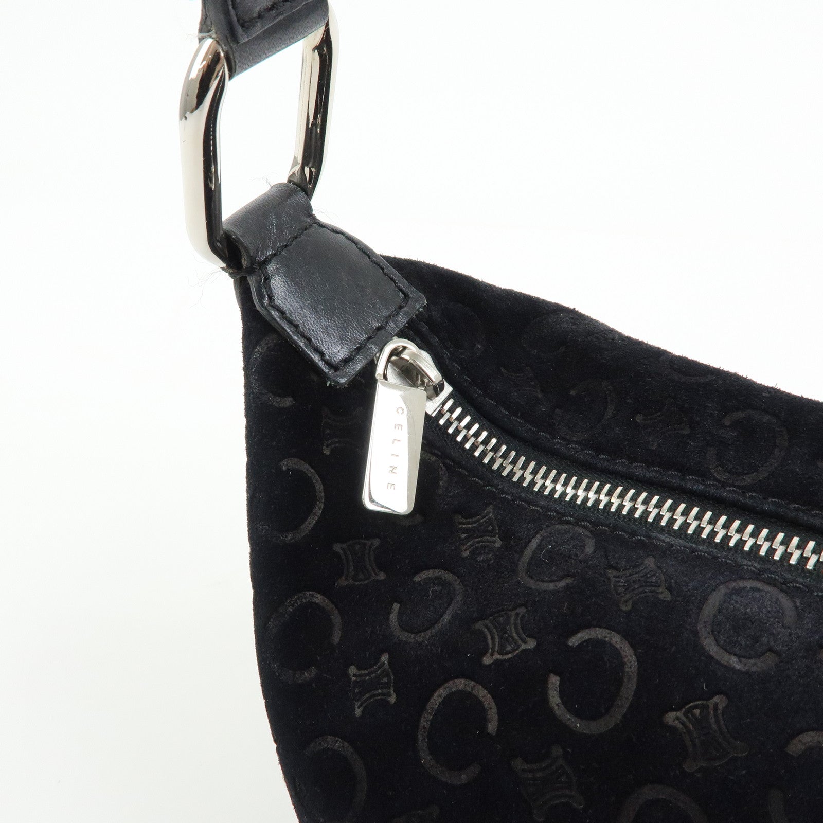 CELINE C Macadam Suede Leather Shoulder Bag Hand Bag Black