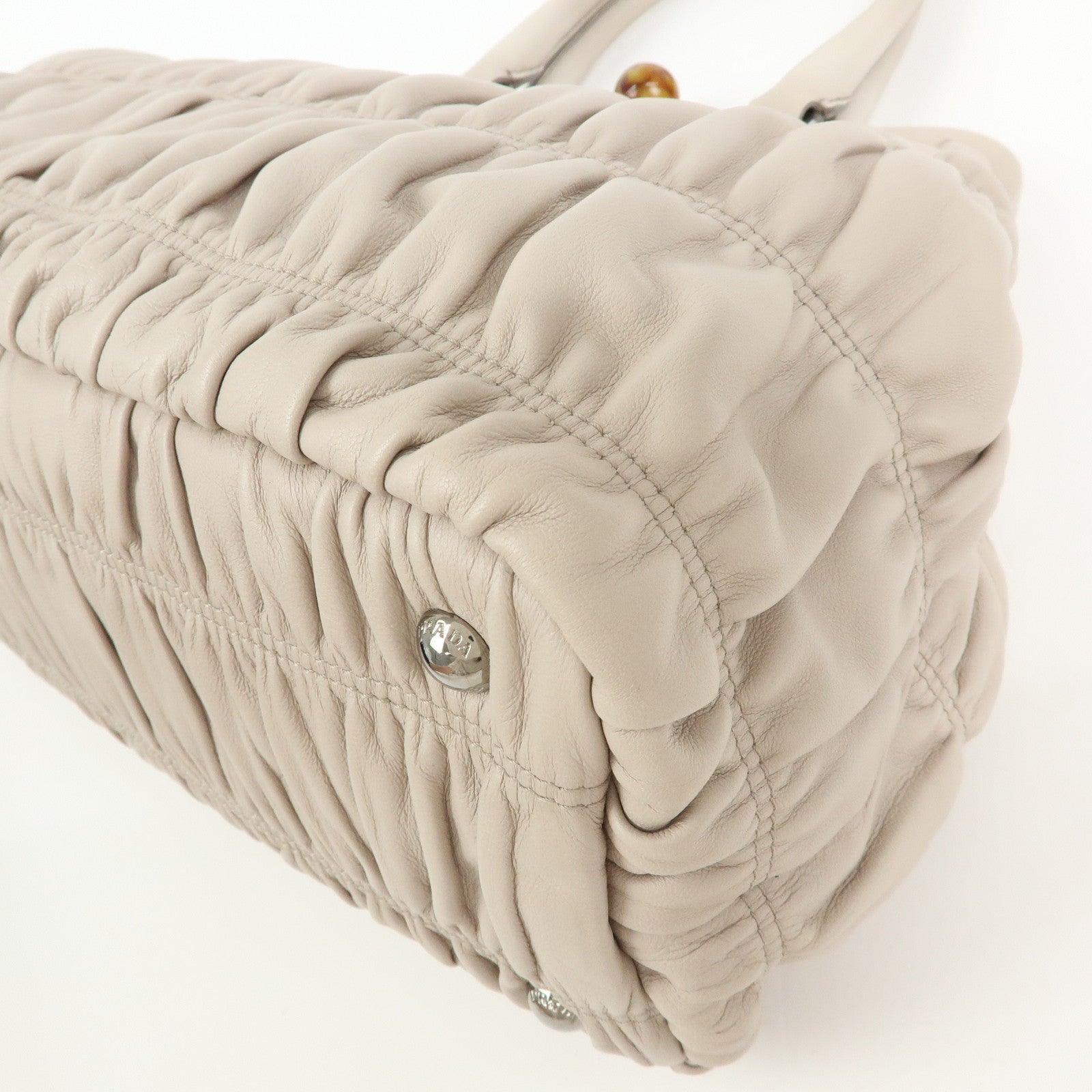PRADA Nappa Gaufre Leather Hand Bag Tote Bag Ivory BN2242