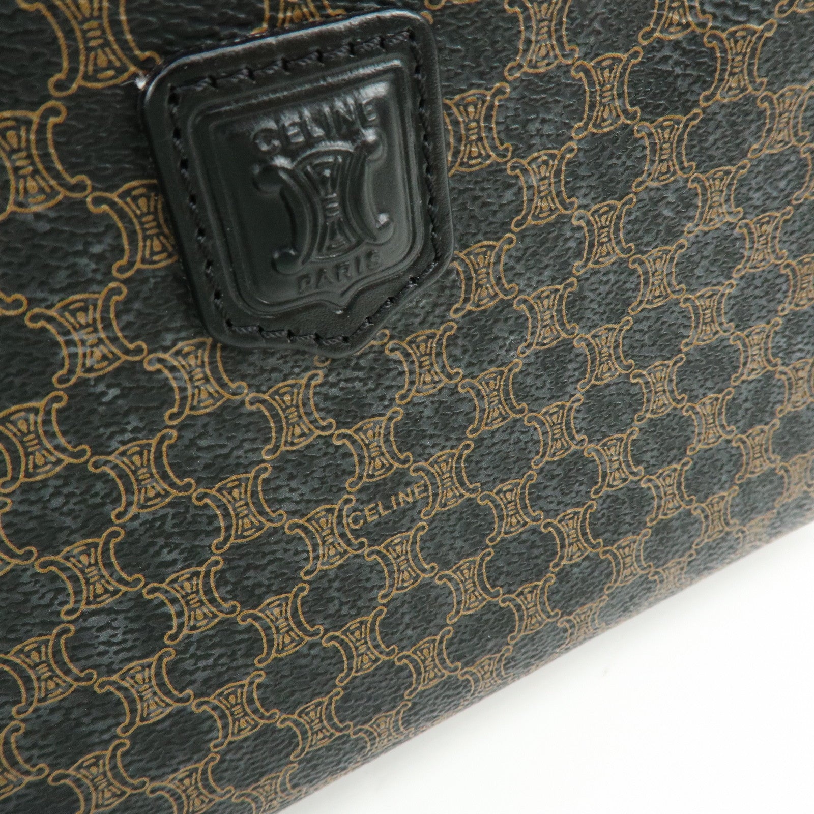 CELINE Macadam PVC Leather Pouch Cosmetic Case Dark Brown Black