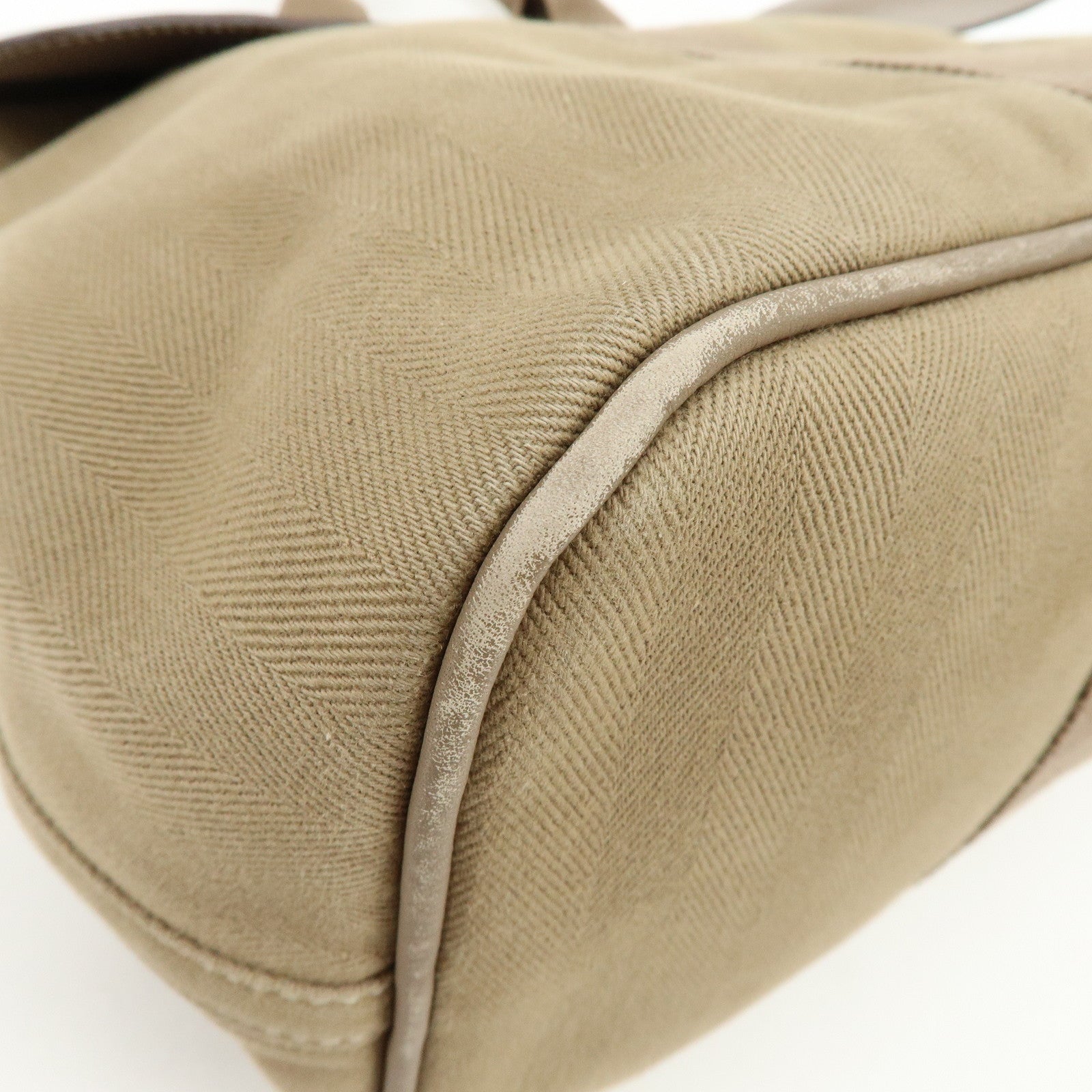 HERMES Valparaiso Toile Chevron Leather MM Hand Tote Bag Beige