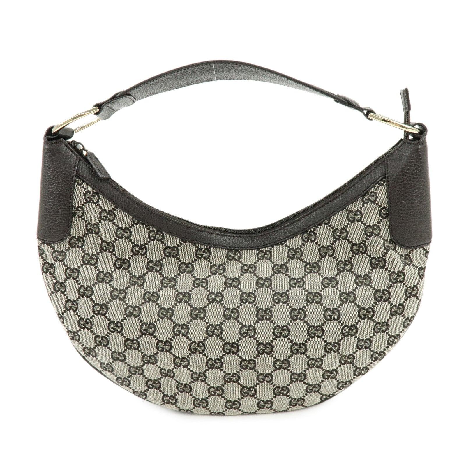 GUCCI GG Canvas Leather Shoulder Bag Dark Brown 257297