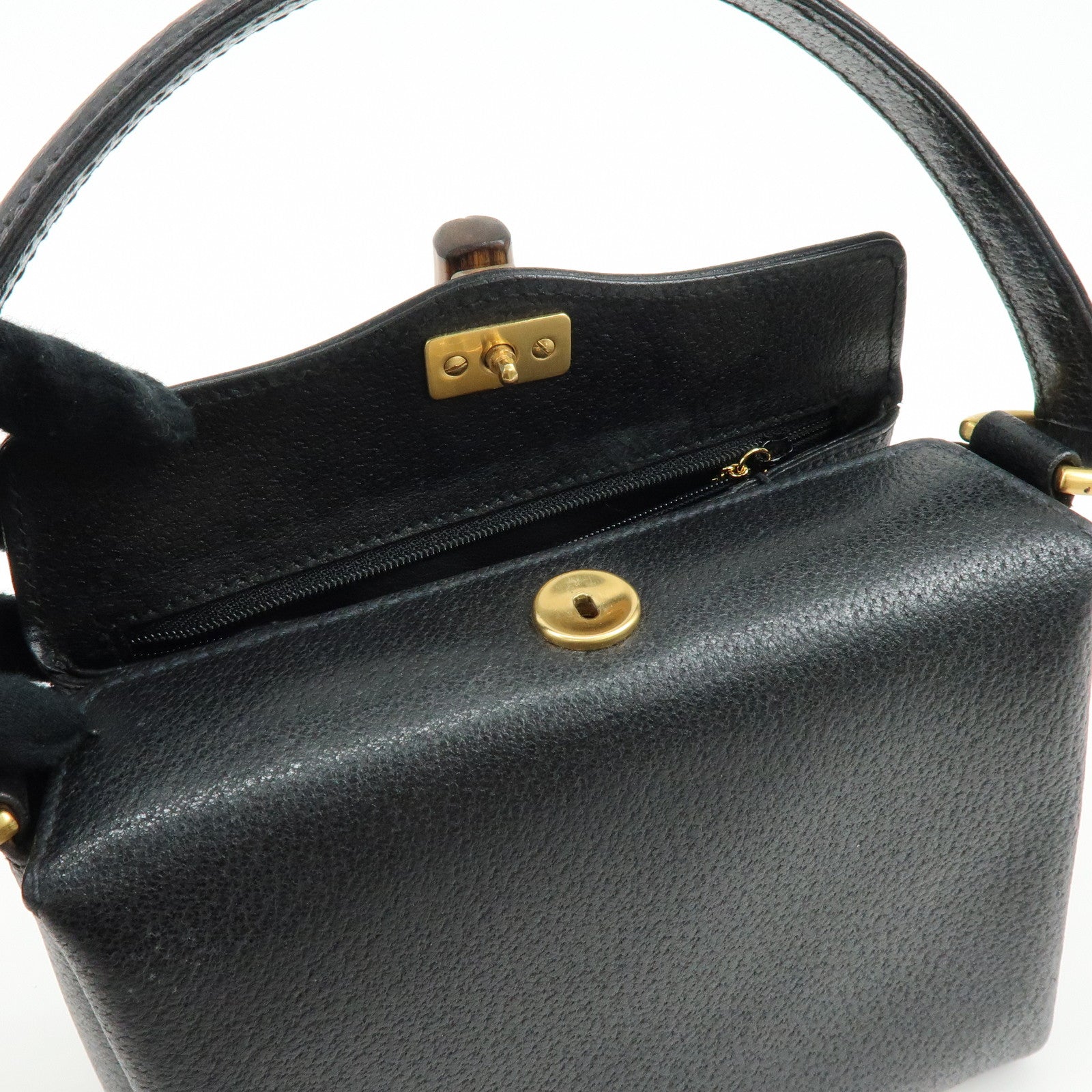 GUCCI Bamboo Turn Lock Leather Mini Hand Bag Black 000・33・0249