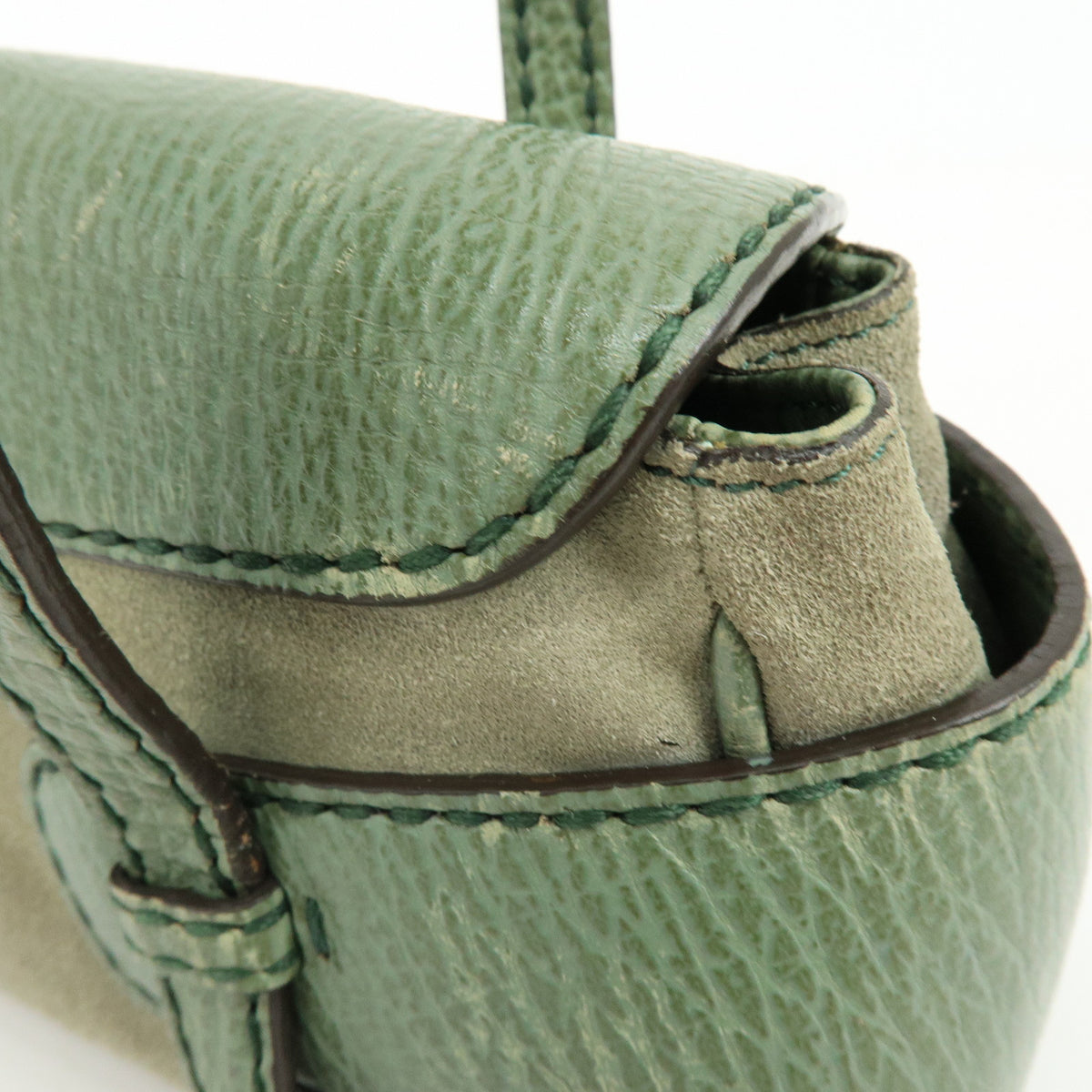 TOD'S Logo Suede Embossed Leather Hand Bag Shoulder Bag Sage Green