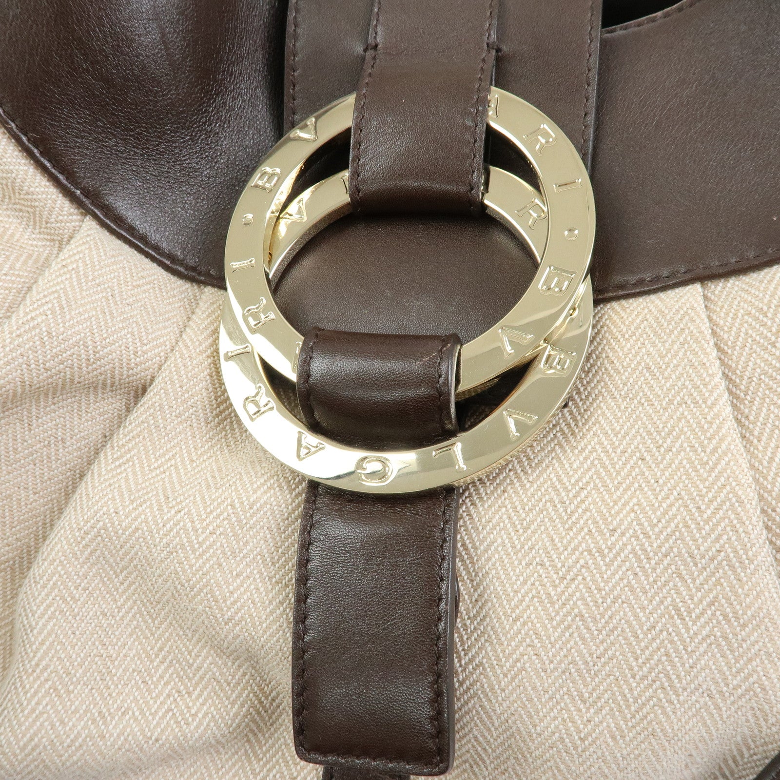 BVLGARI Chandra Canvas Leather 2Way Bag Hand Shoulder Bag Ivory Brown