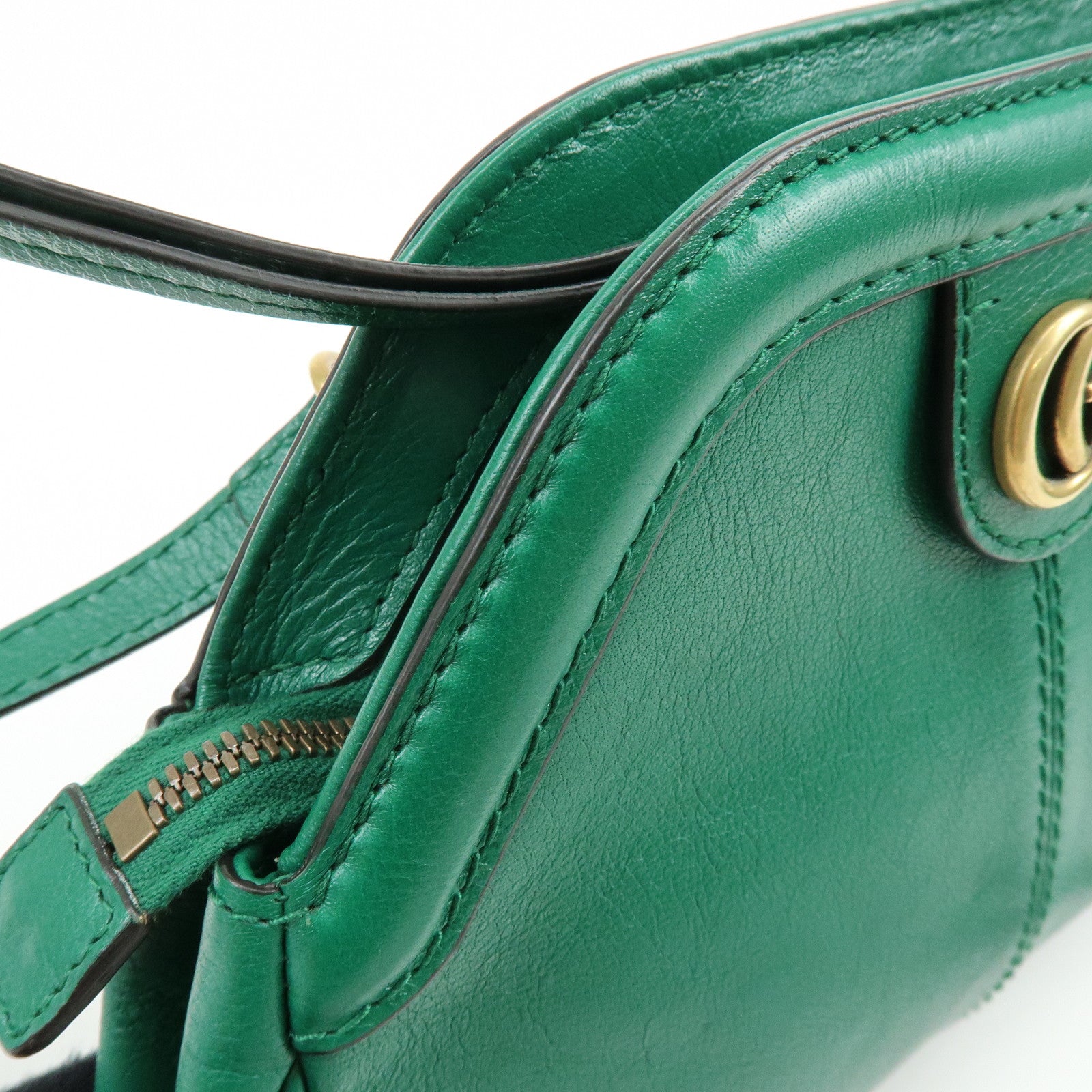 GUCCI Animalier Double G Small Cat Head Shoulder Bag Green 524620