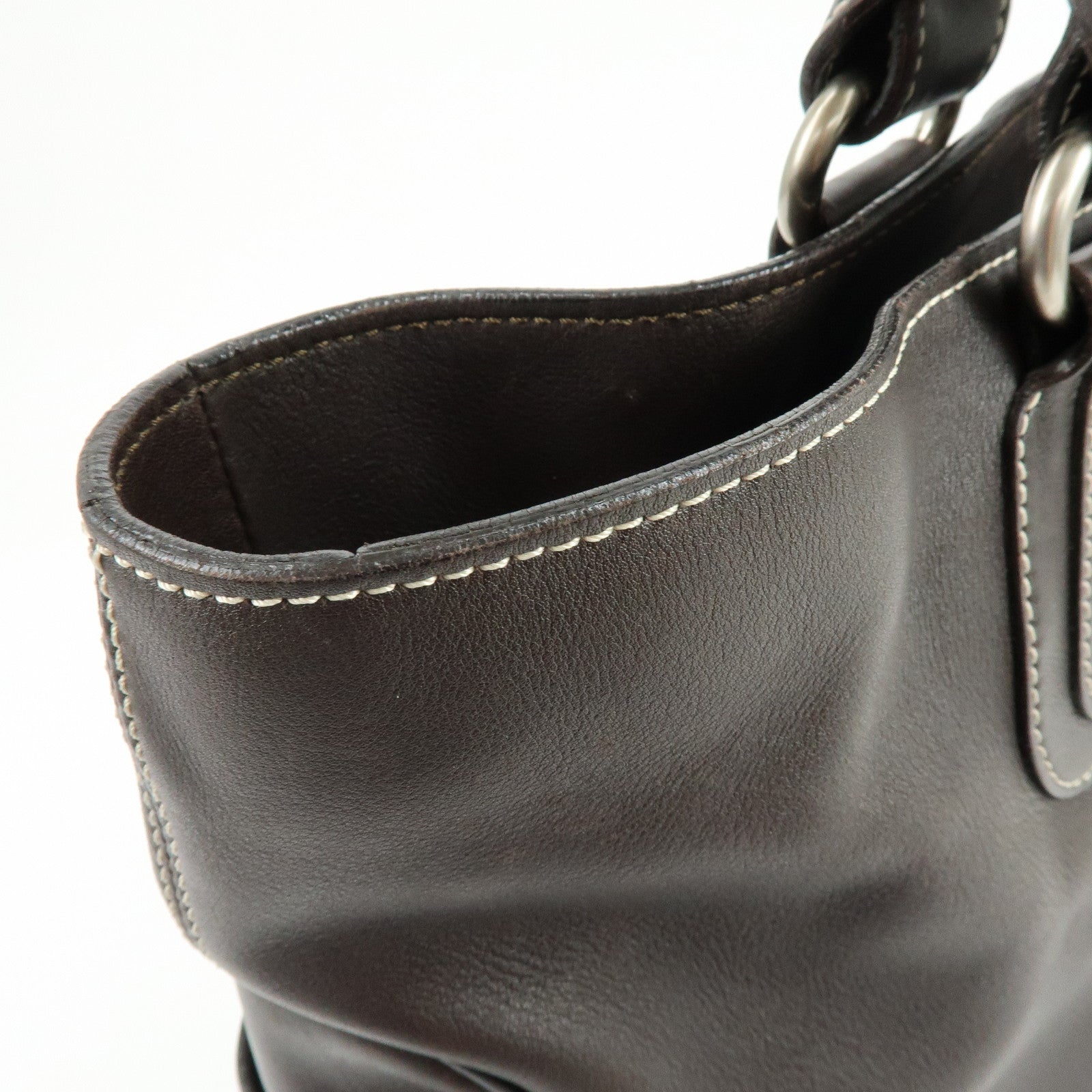 CELINE Macadam Boogie Bag Hand Bag Tote Bag Brown White Sticth
