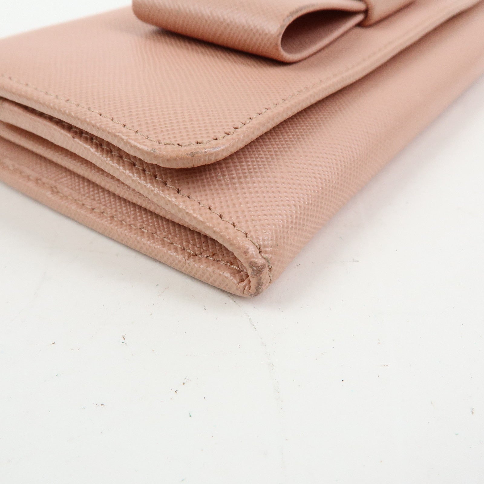 PRADA Logo Ribbon Saffiano Leather Long Wallet Pink 1M1132