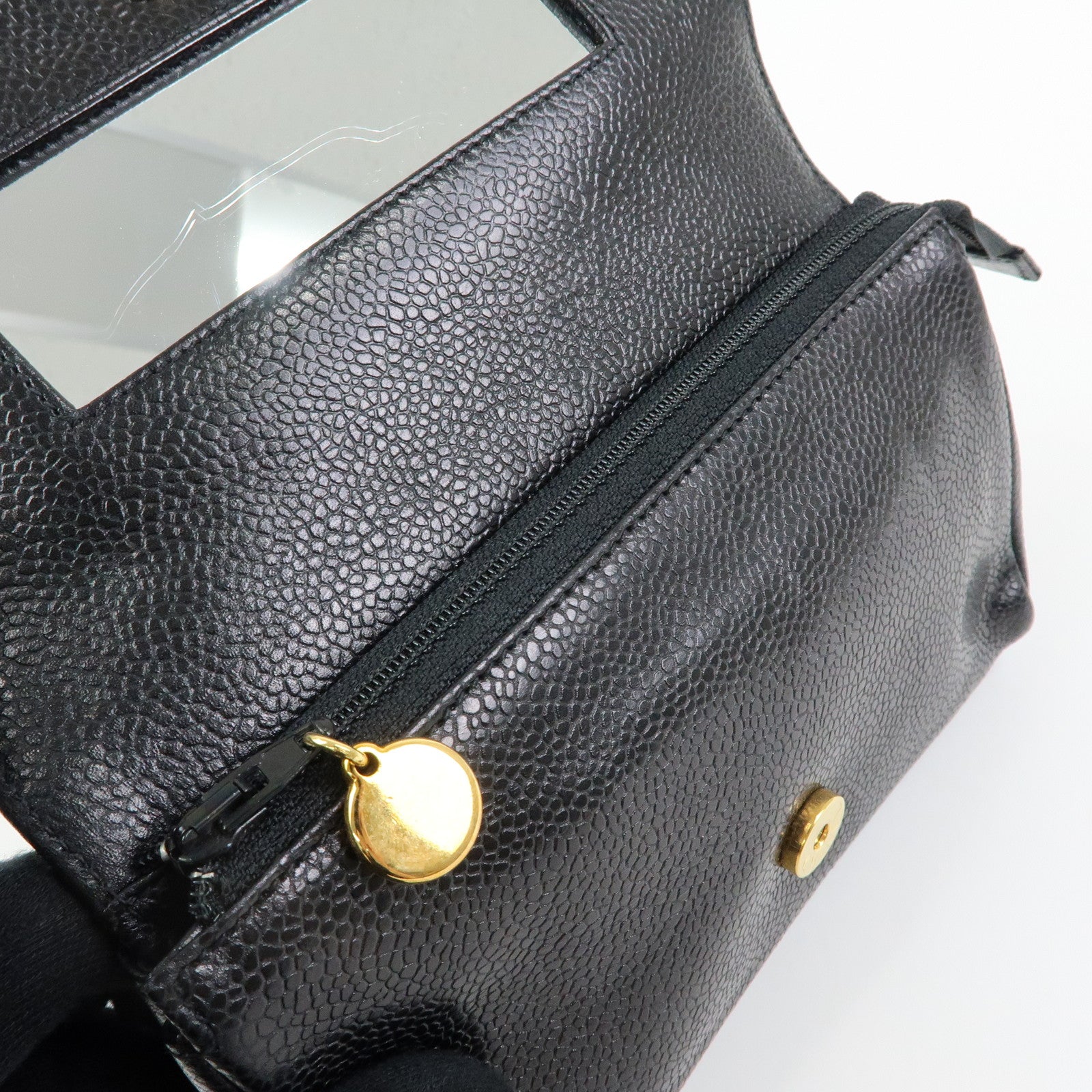 CHANEL COCO Mark Caviarskin Leather Pouch Cosmetic Pouch Black