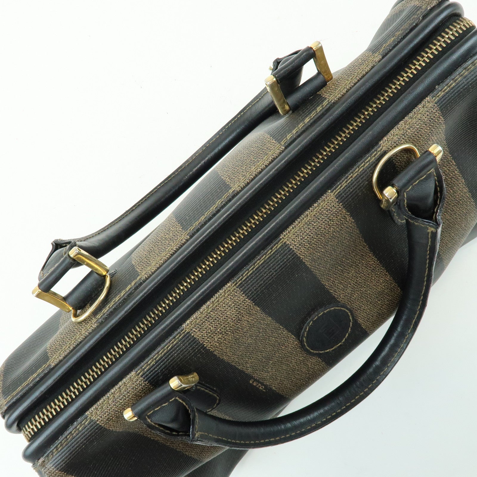 FENDI Pequin PVC Leather 2Way Bag Boston Bag Brown 259022