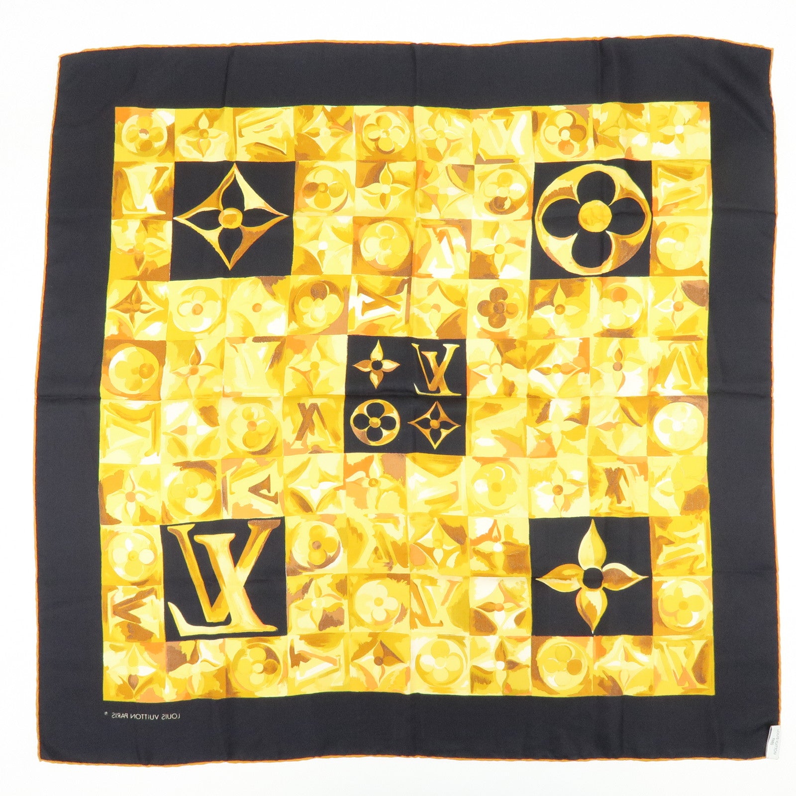 Louis Vuitton Silk 100% Scarf Carre Au fil du temps Black Brown